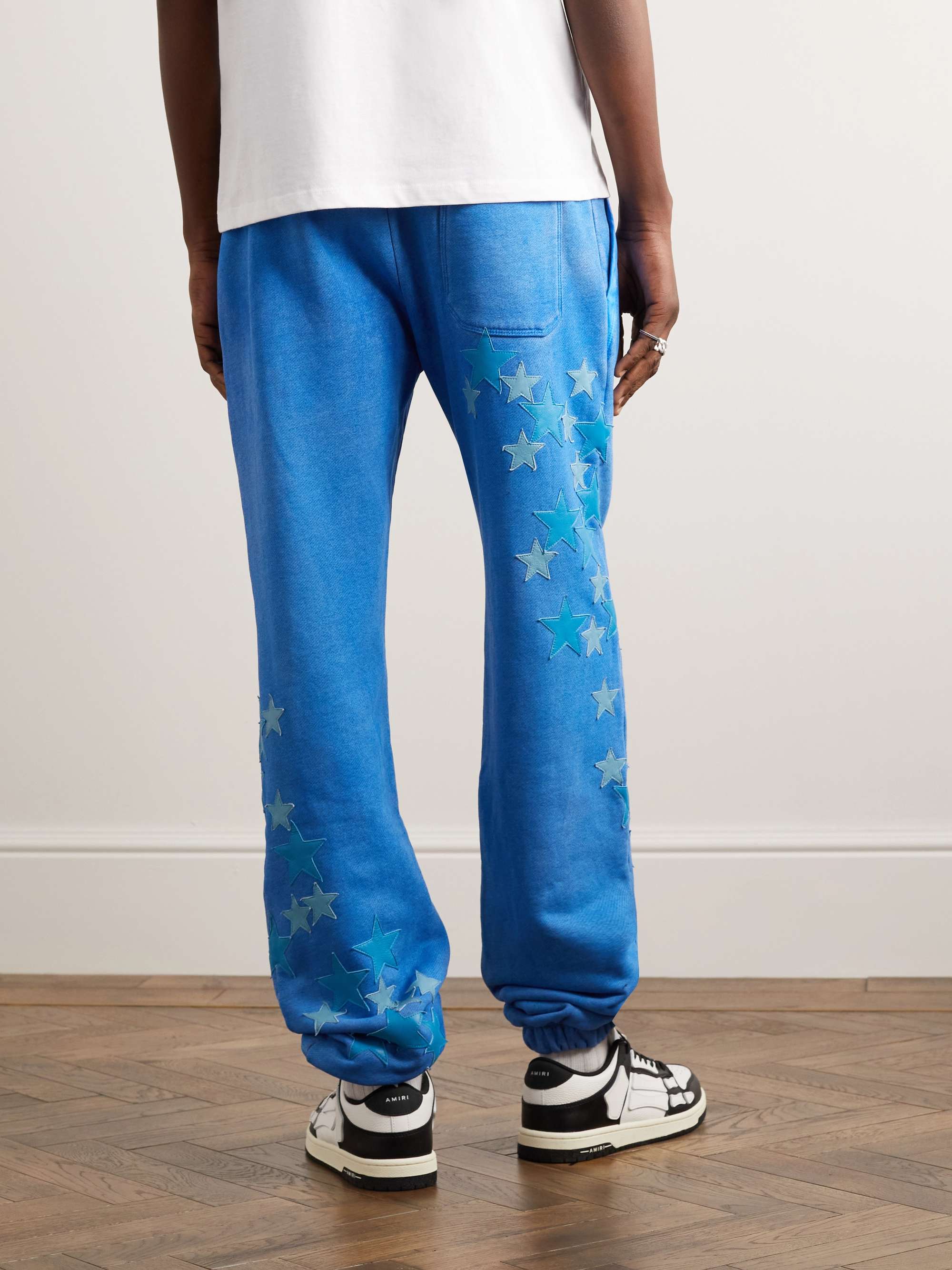 AMIRI Tapered Leather-Appliquéd Supima Cotton-Jersey Sweatpants