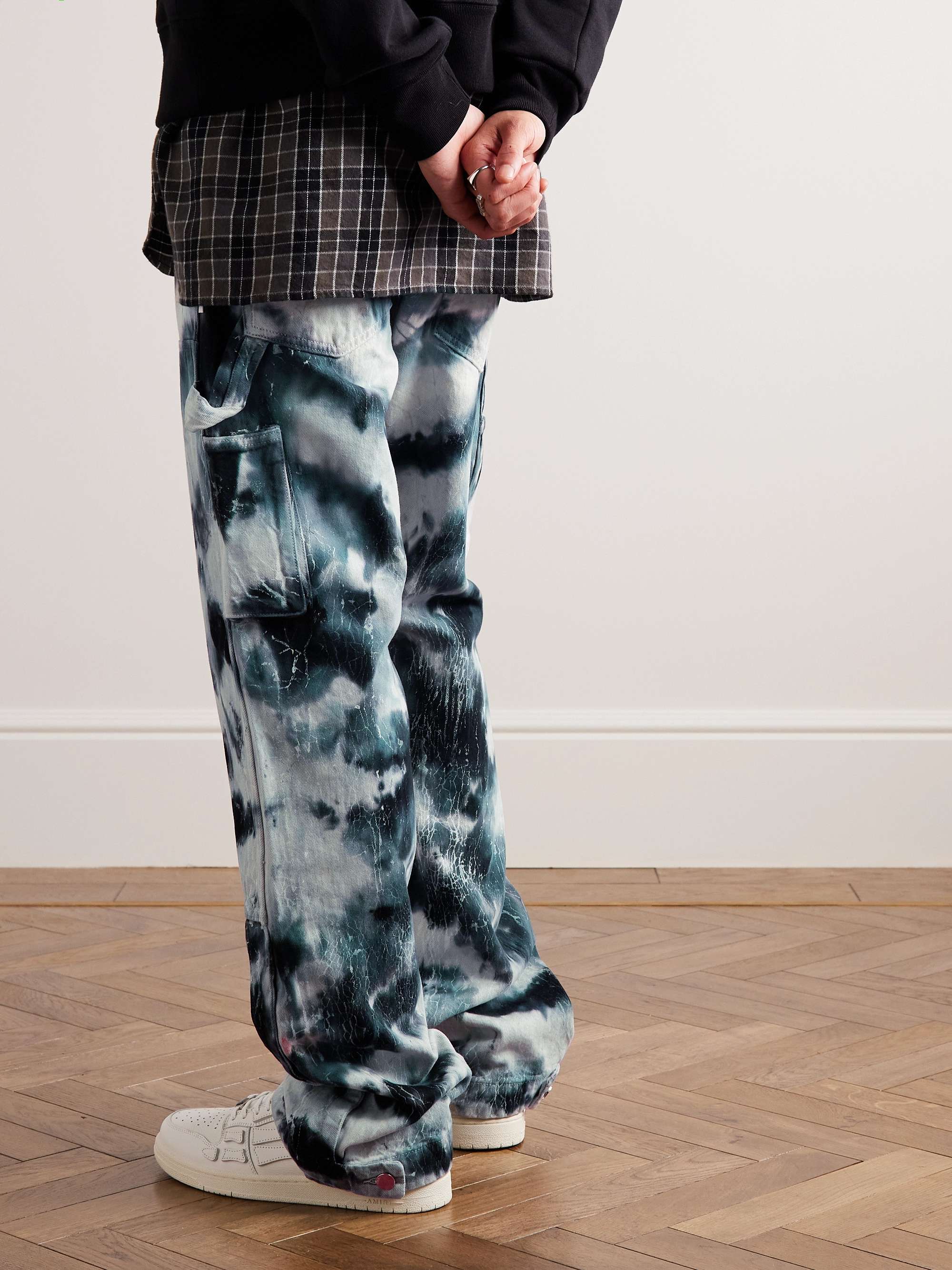 AMIRI Cracked Straight-Leg Distressed Tie-Dyed Jeans