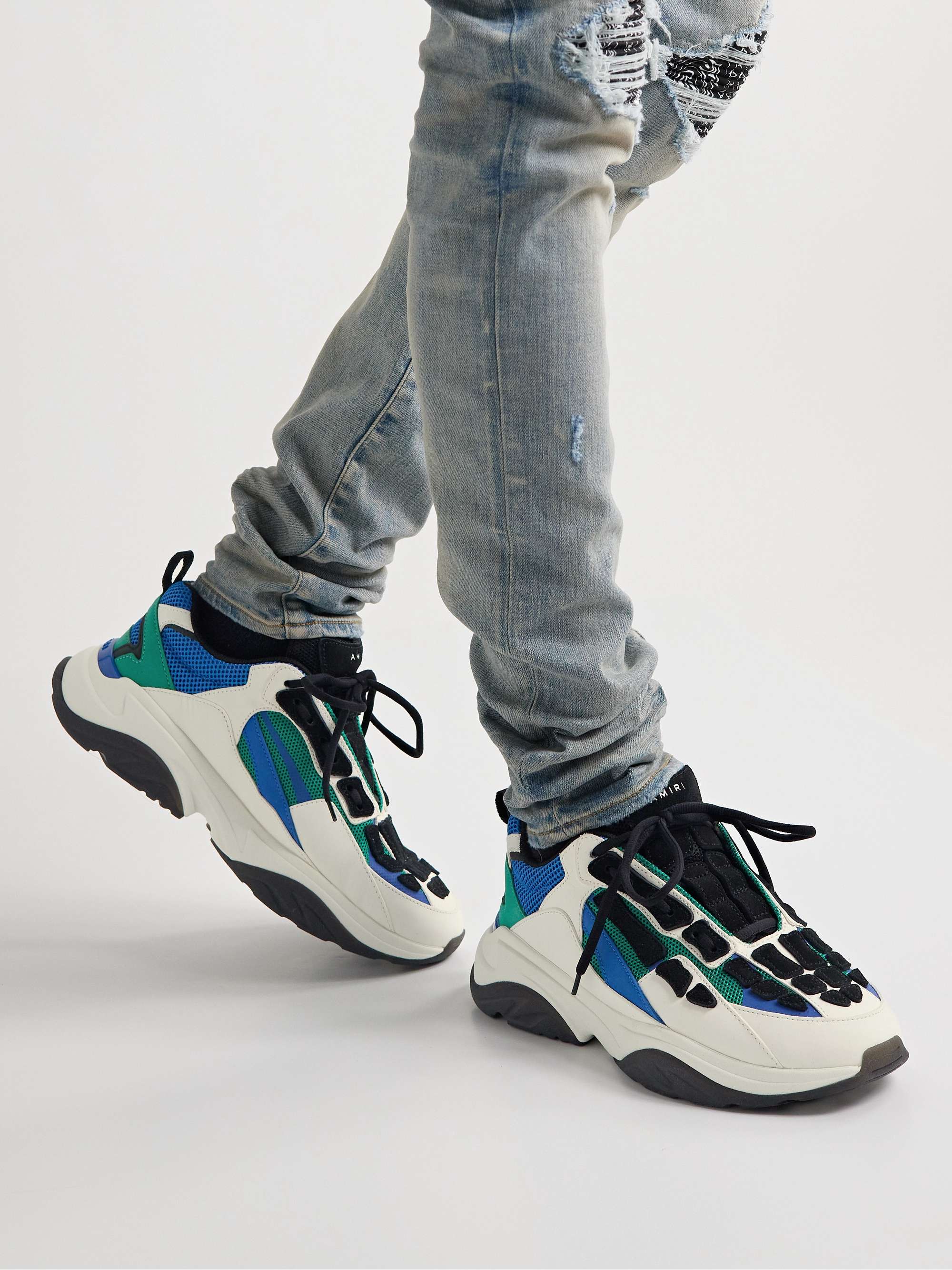 AMIRI Bone Runner Leather-Trimmed Mesh Sneakers