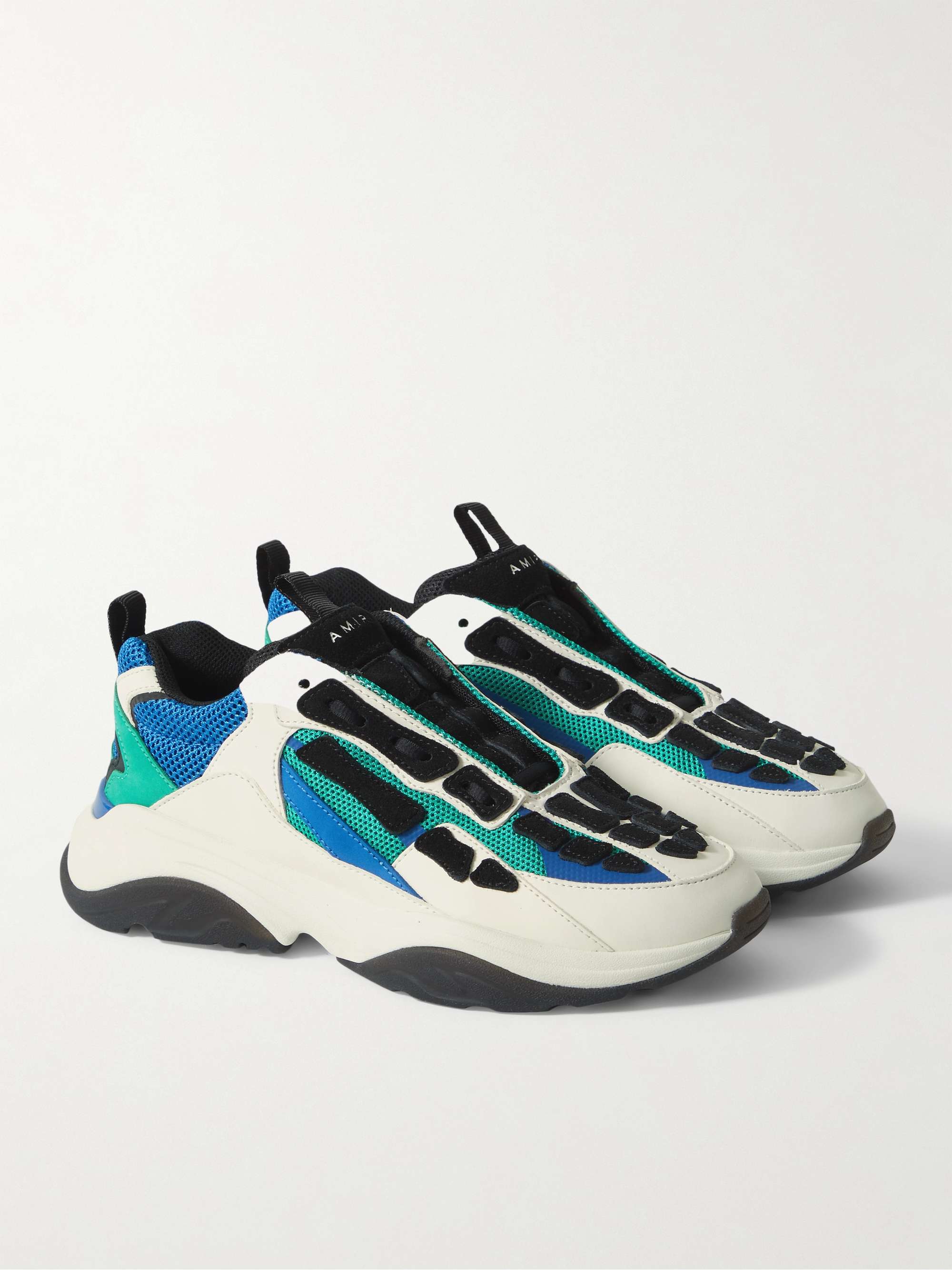 AMIRI Bone Runner Leather-Trimmed Mesh Sneakers