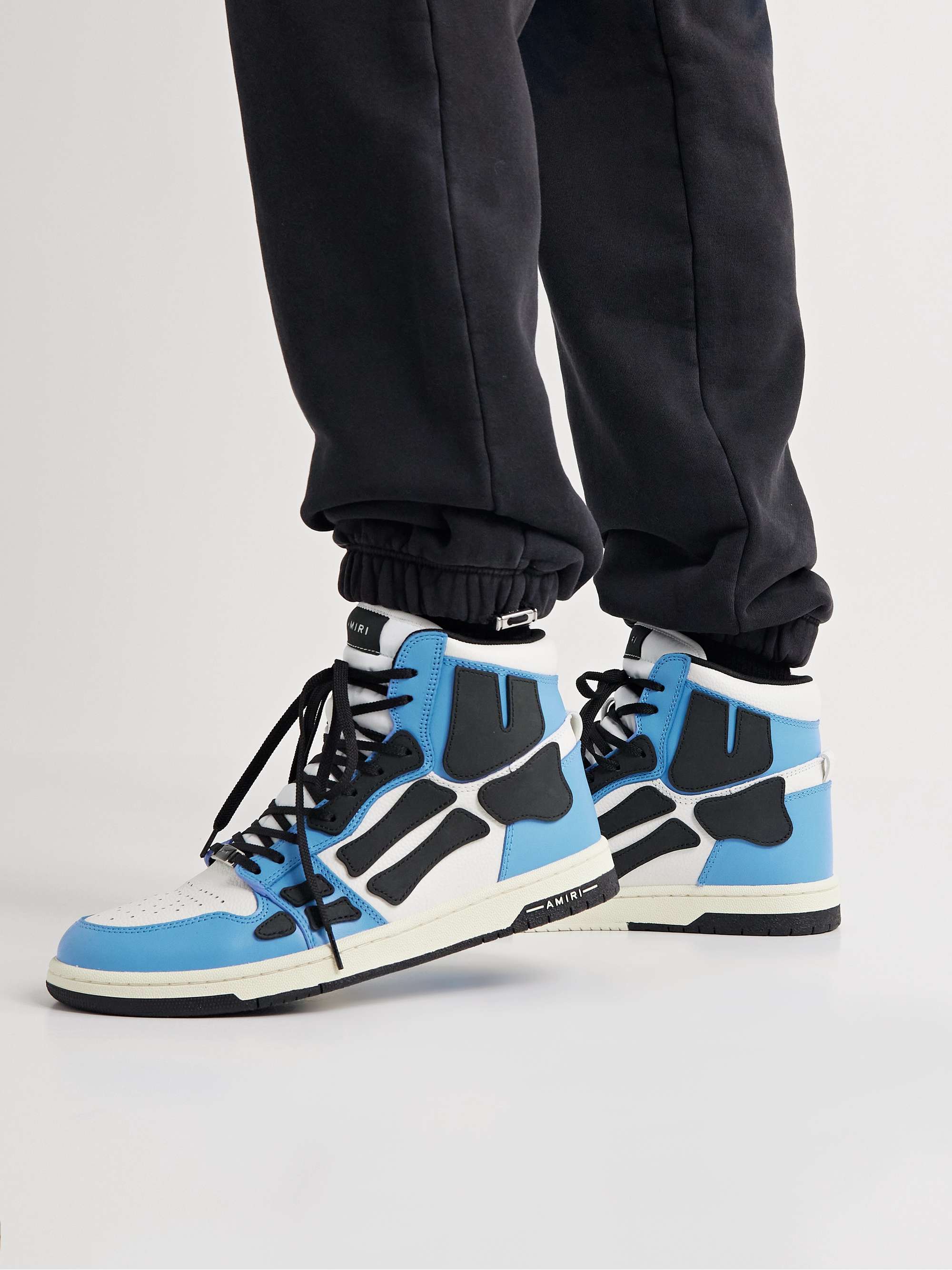 AMIRI Skel-Top Colour-Block Leather and Nubuck High-Top Sneakers