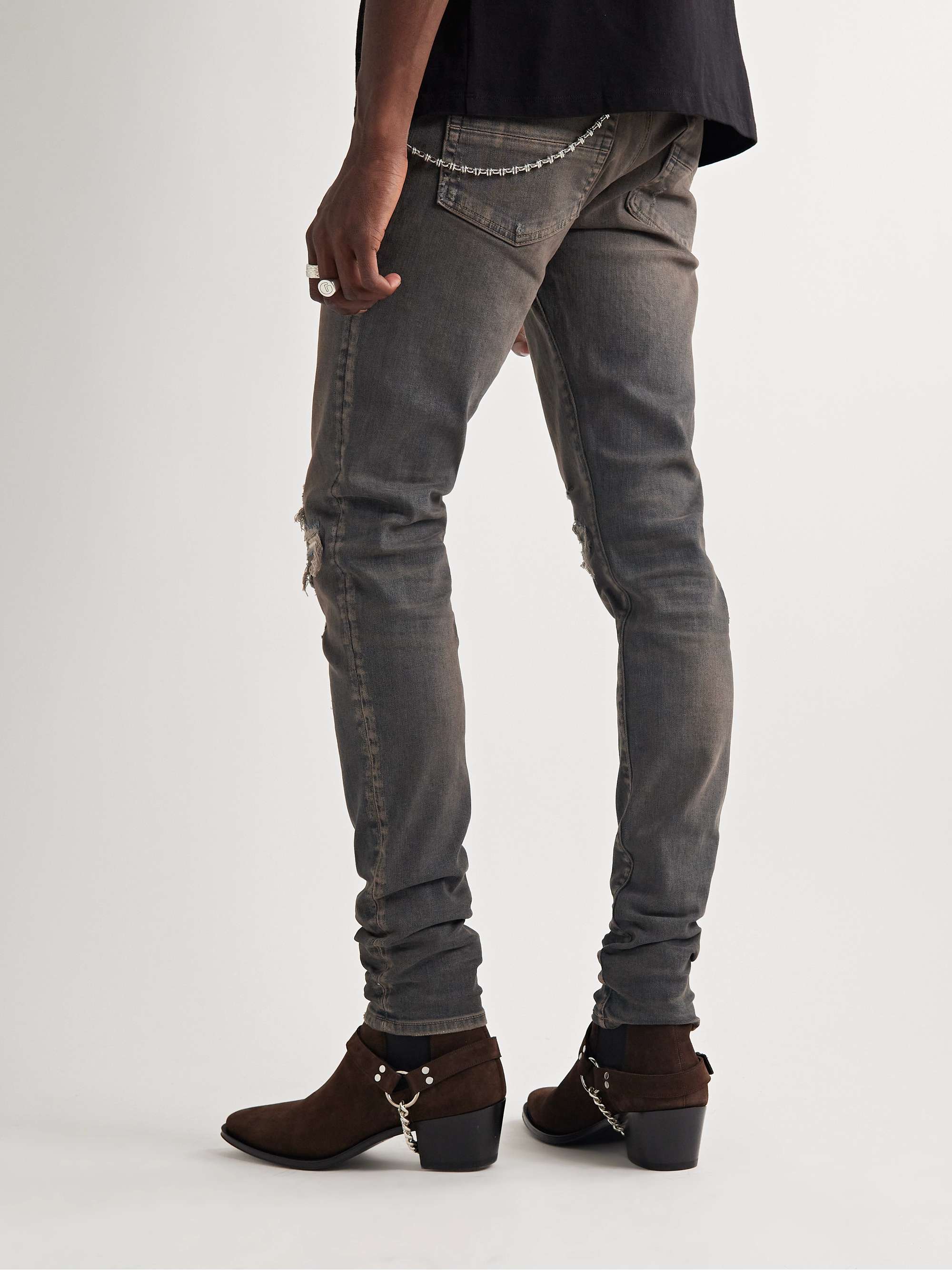 AMIRI MX1 Skinny-Fit Checked Flannel-Panelled Distressed Jeans