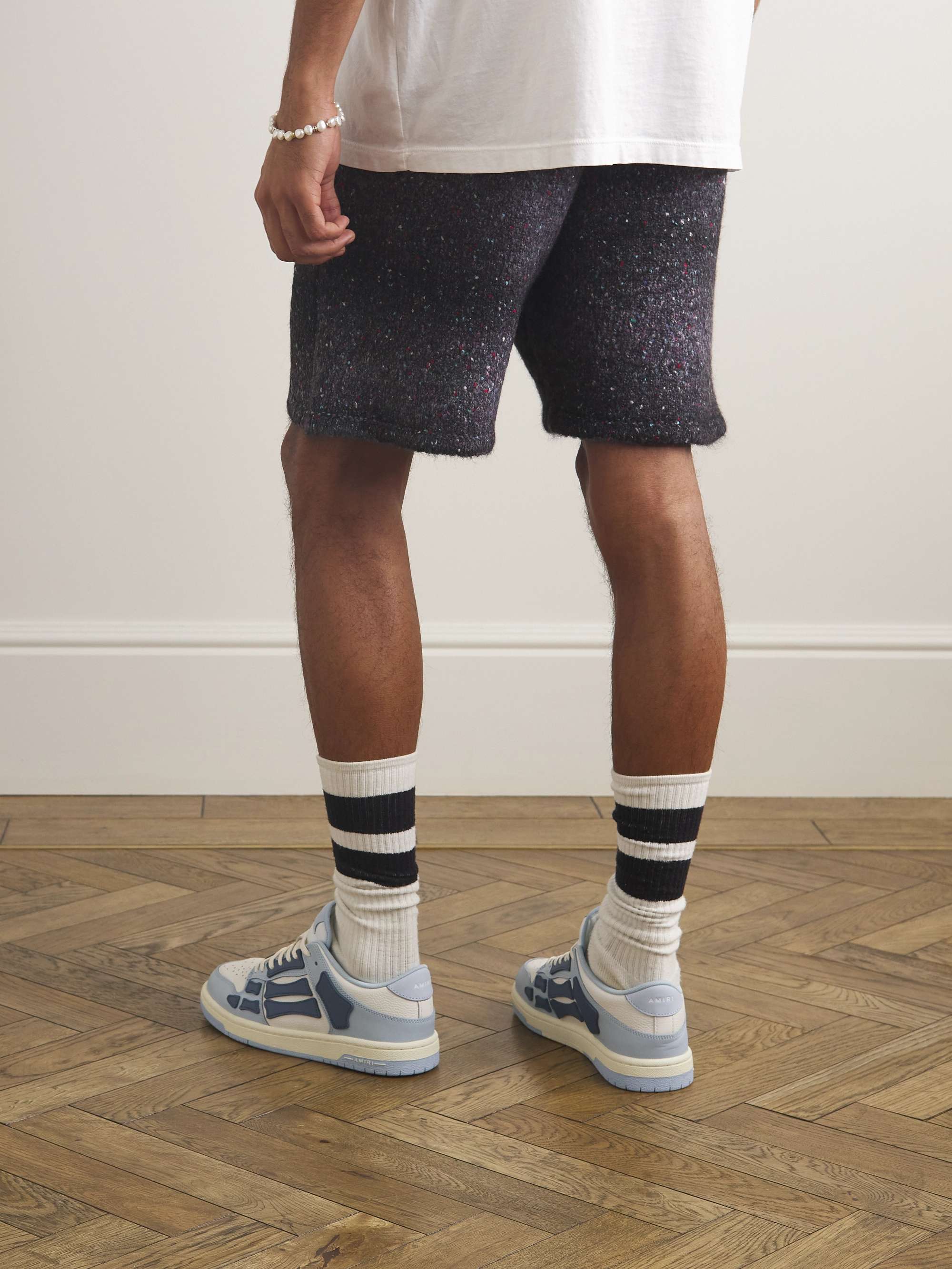AMIRI Wide-Leg Embroidered Melangé Knitted Drawstring Shorts