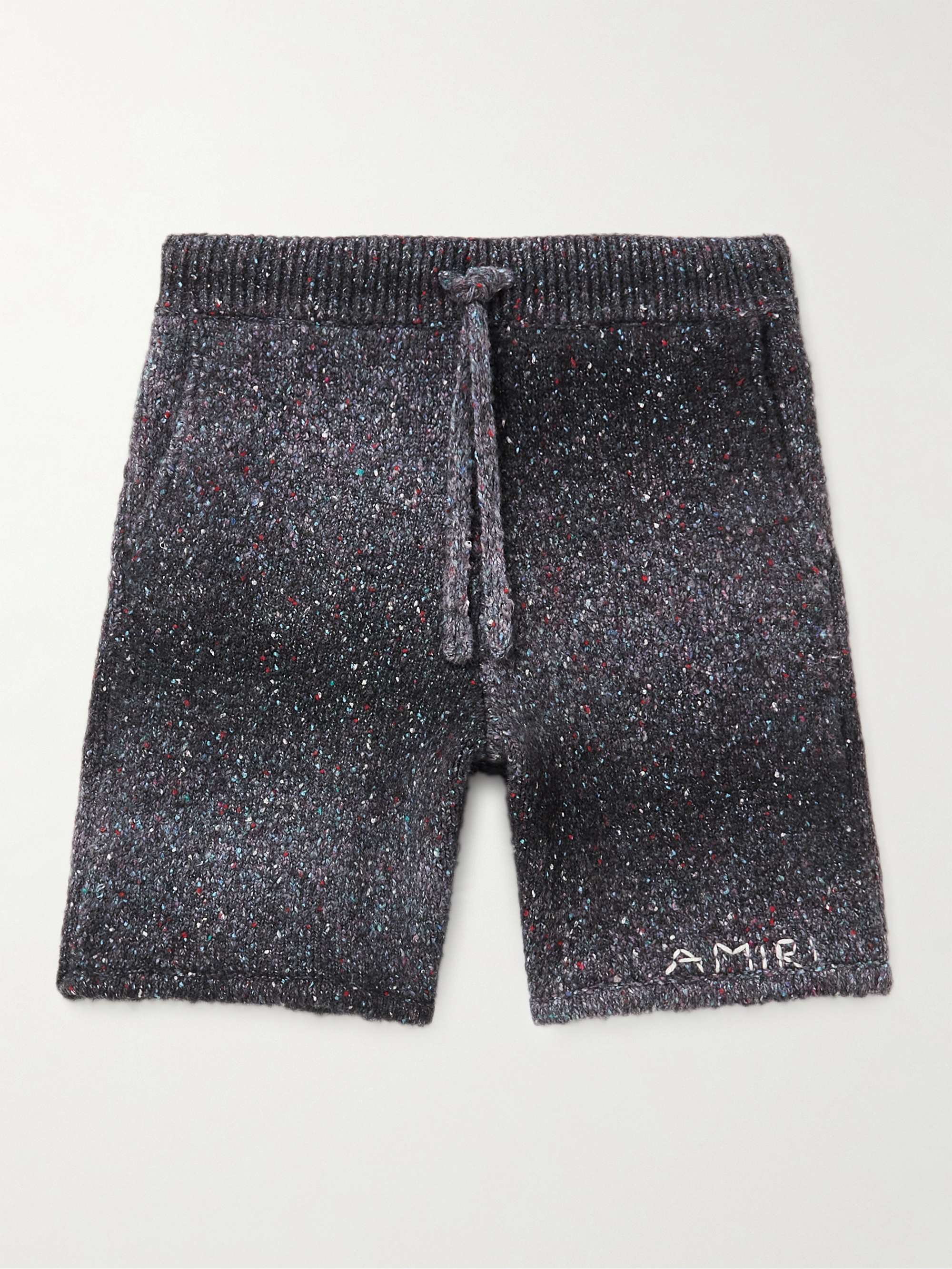 AMIRI Wide-Leg Embroidered Melange Knitted Drawstring Shorts