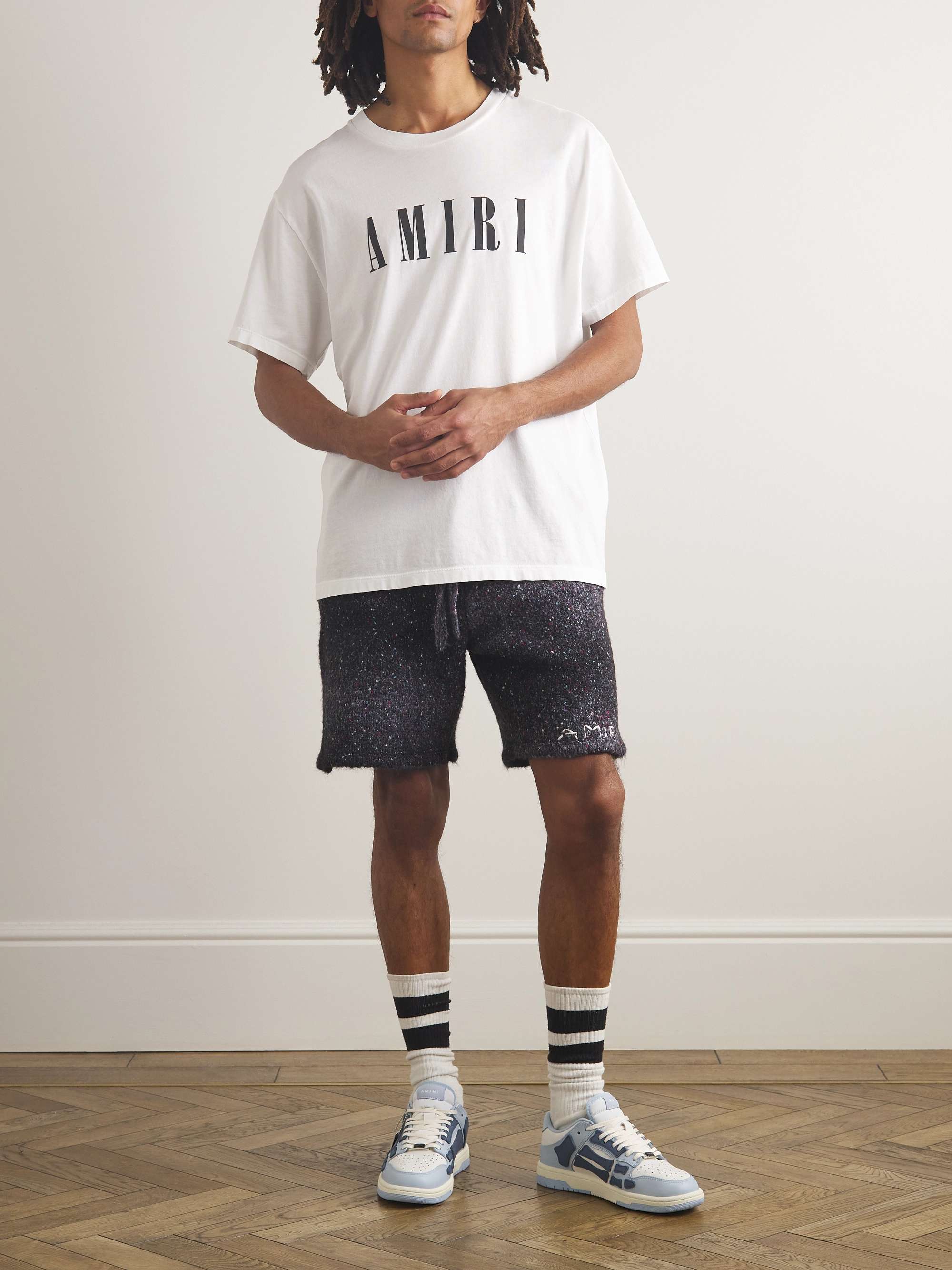 AMIRI Wide-Leg Embroidered Melangé Knitted Drawstring Shorts