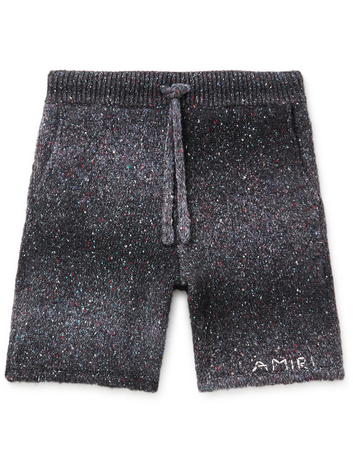 Amiri Wide-leg Embroidered Melangé Knitted Drawstring Shorts In Black