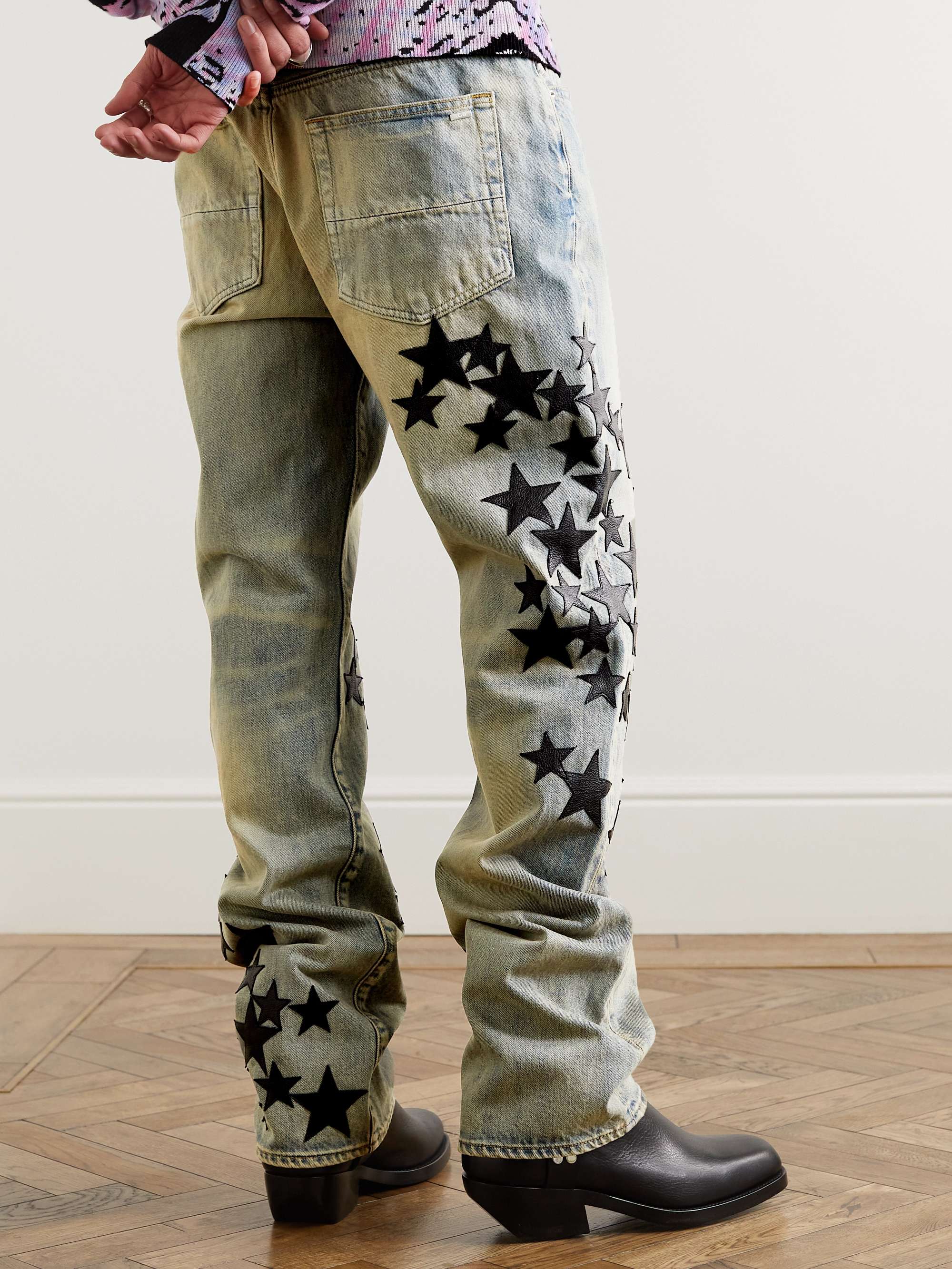 AMIRI Straight-Leg Leather-Appliquéd Jeans