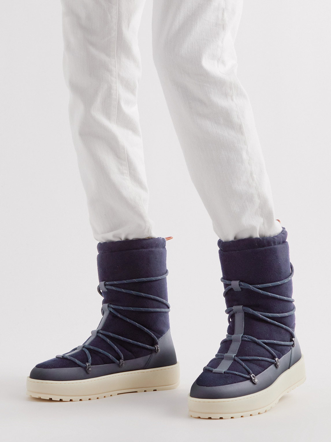 Shop Loro Piana Snow Wander Quilted Leather-trimmed And Cashmere Boots In Blue