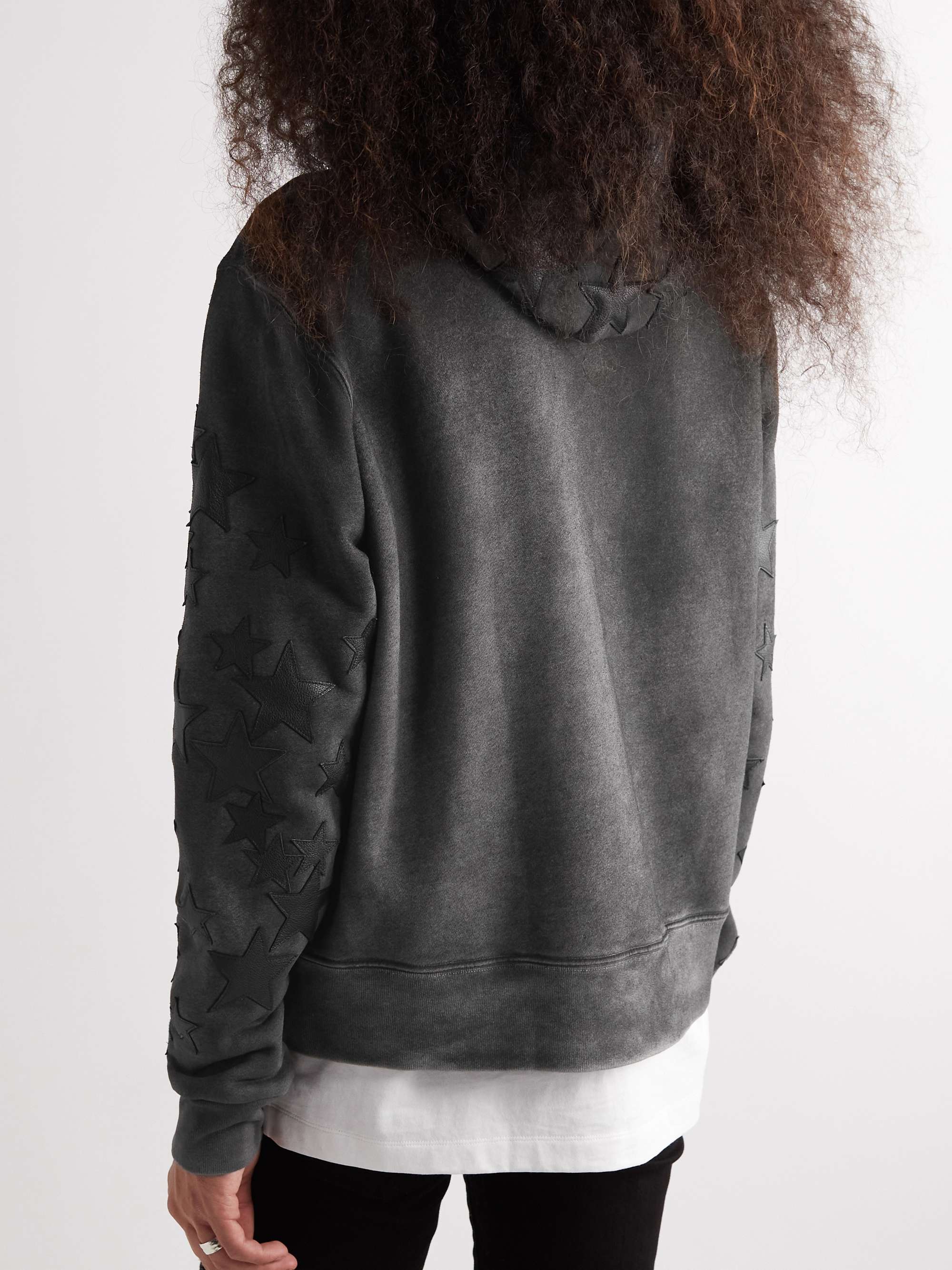 AMIRI Pigment Spray Star Leather-Trimmed Cotton-Jersey Hoodie