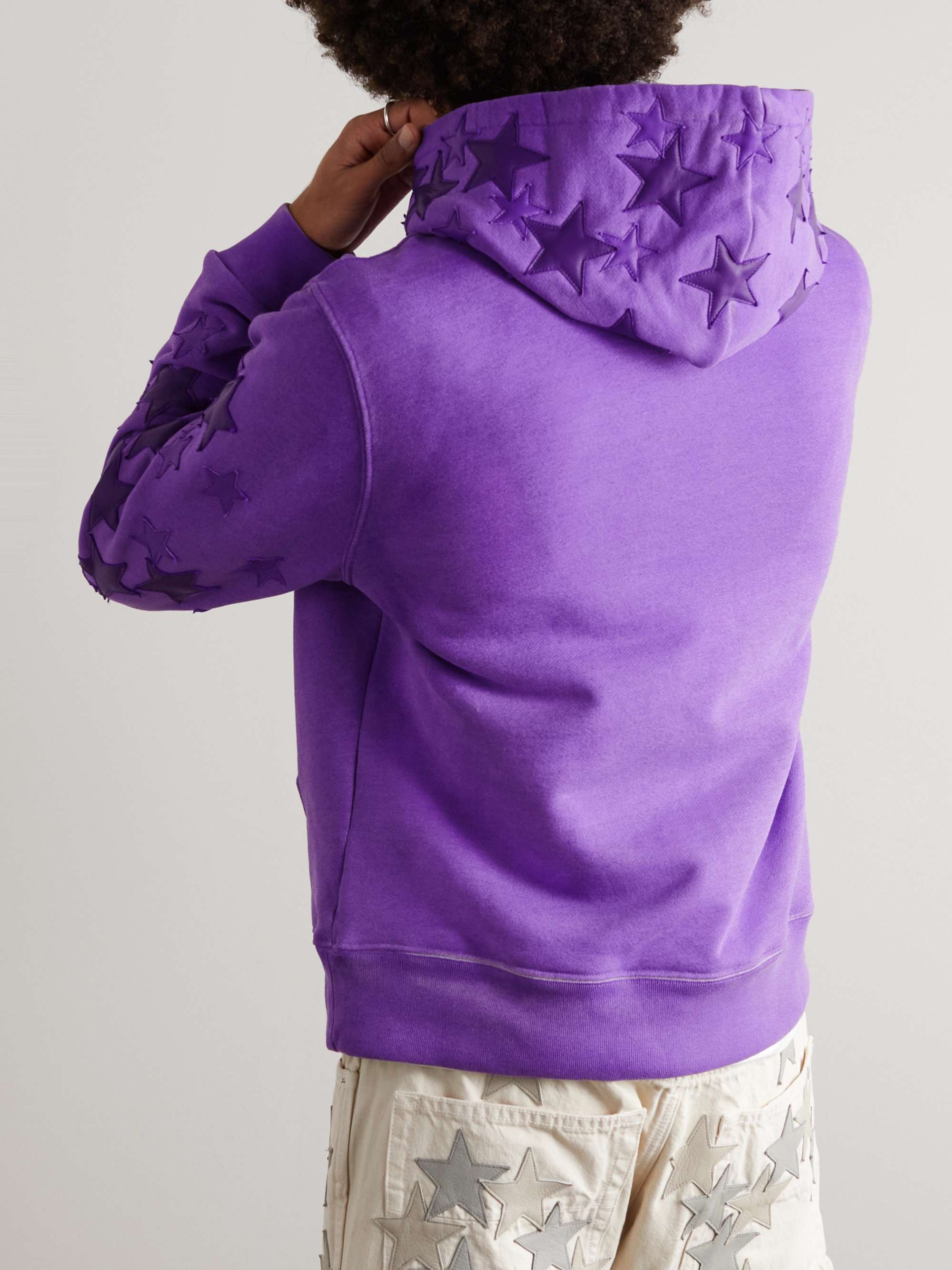 AMIRI Pigment Spray Star Leather-Trimmed Cotton-Jersey Hoodie