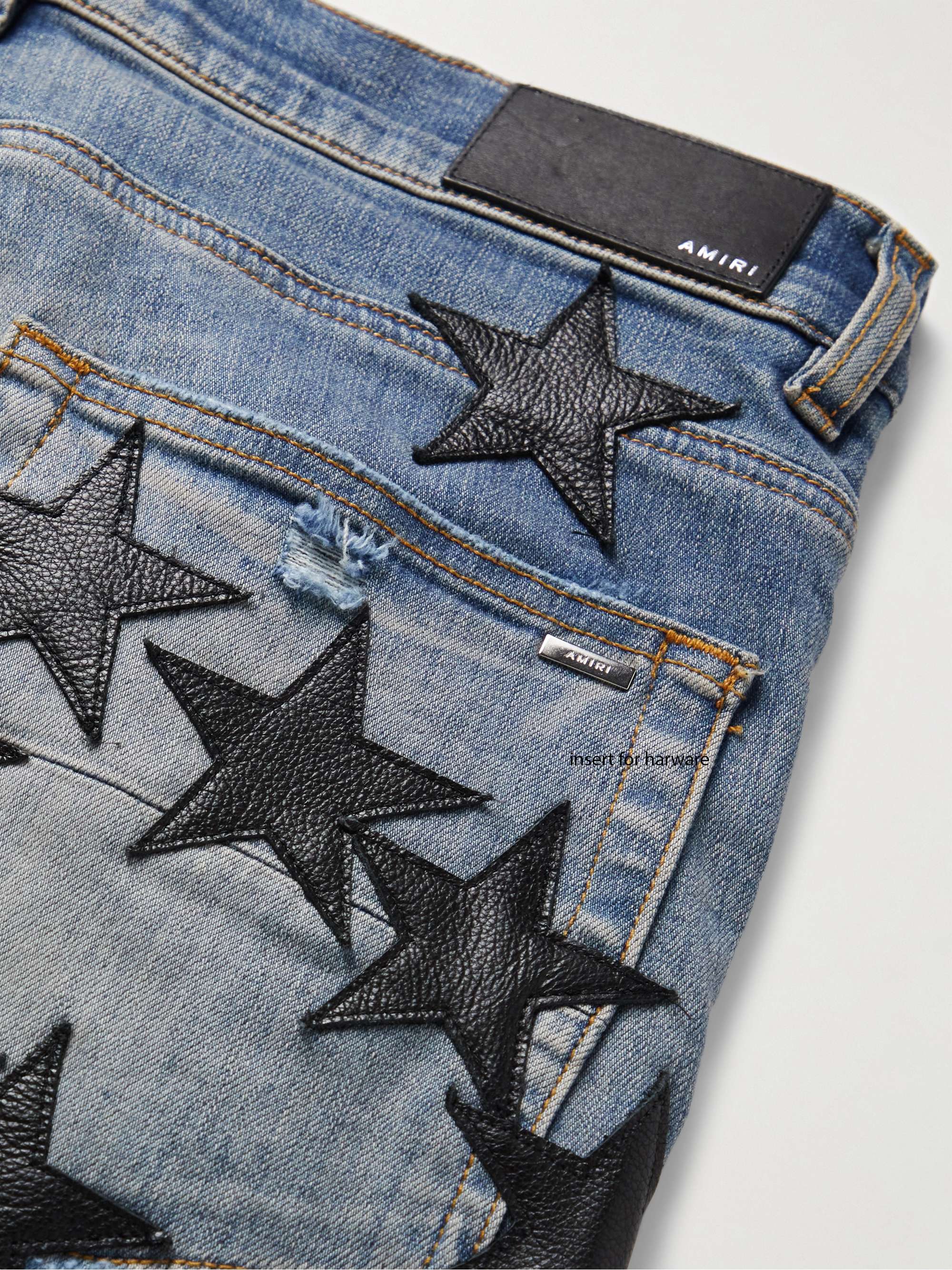 AMIRI + Chemist Jeans skinny effetto invecchiato con applicazioni in pelle