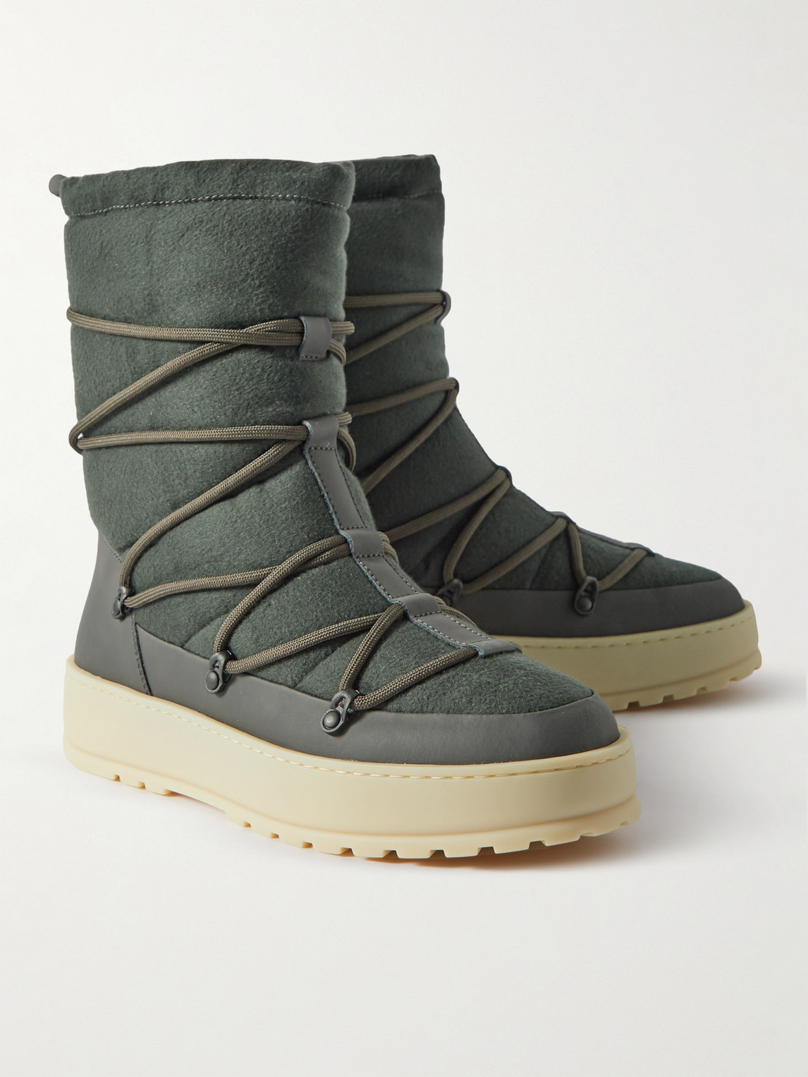Shop Loro Piana Snow Wander Quilted Leather-trimmed Cashmere Boots In Green