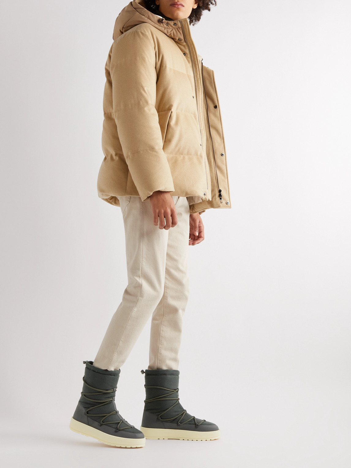 Loro Piana Snow Wander Quilted Leather-trimmed Cashmere Boots In Green