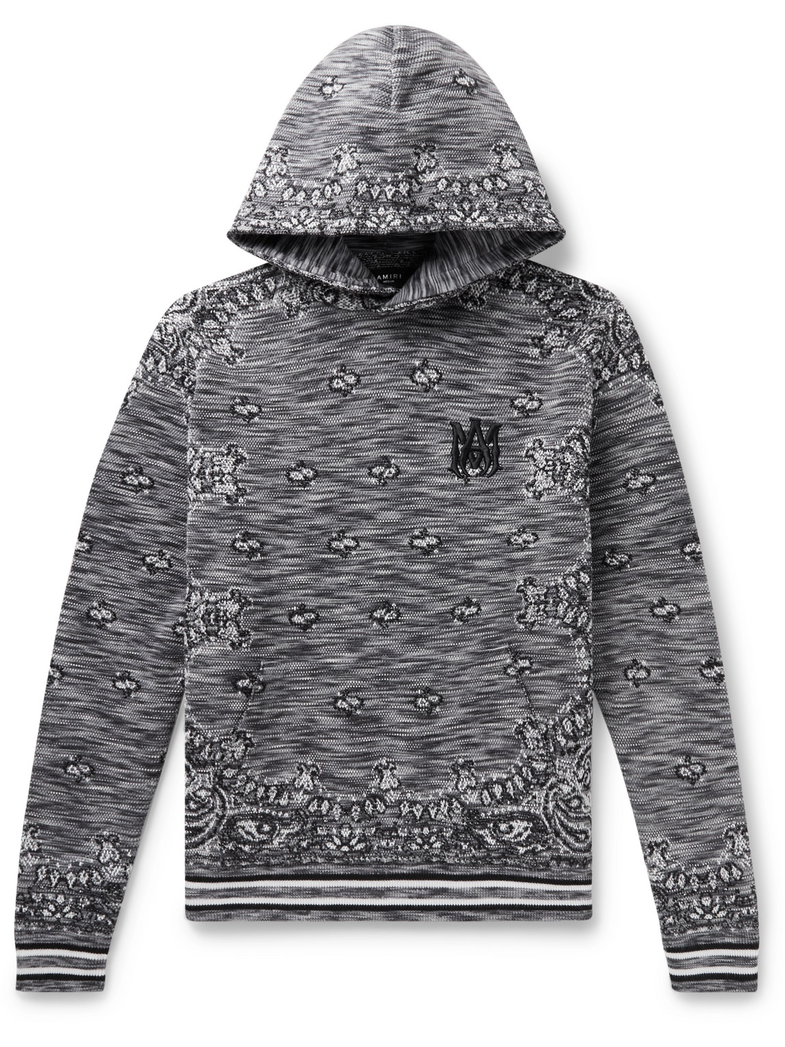 Amiri Space-dyed Bandana-jacquard Cotton Hoodie In Gray | ModeSens