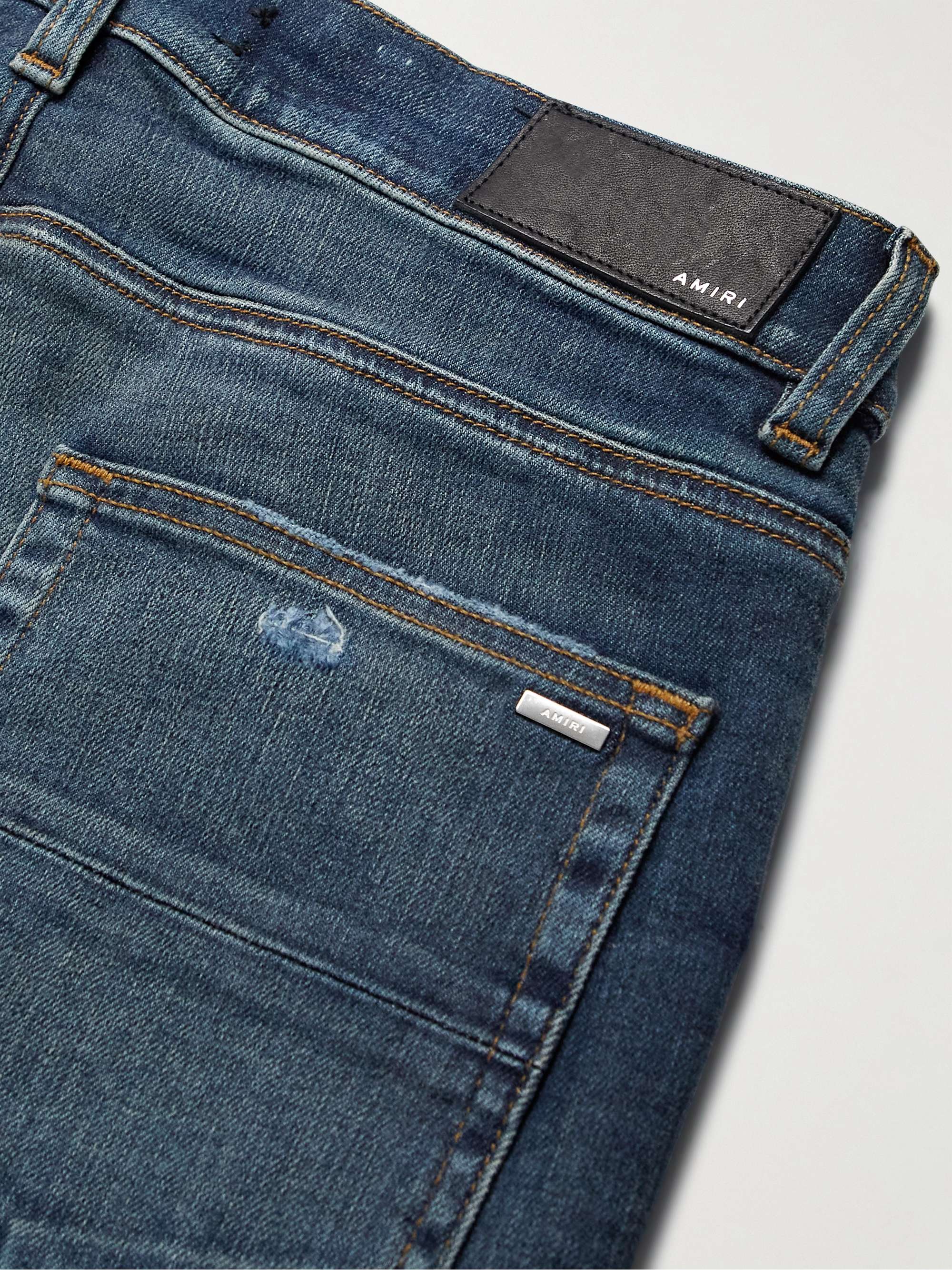 AMIRI MX1 Skinny-Fit Distressed Leather-Panelled Jeans