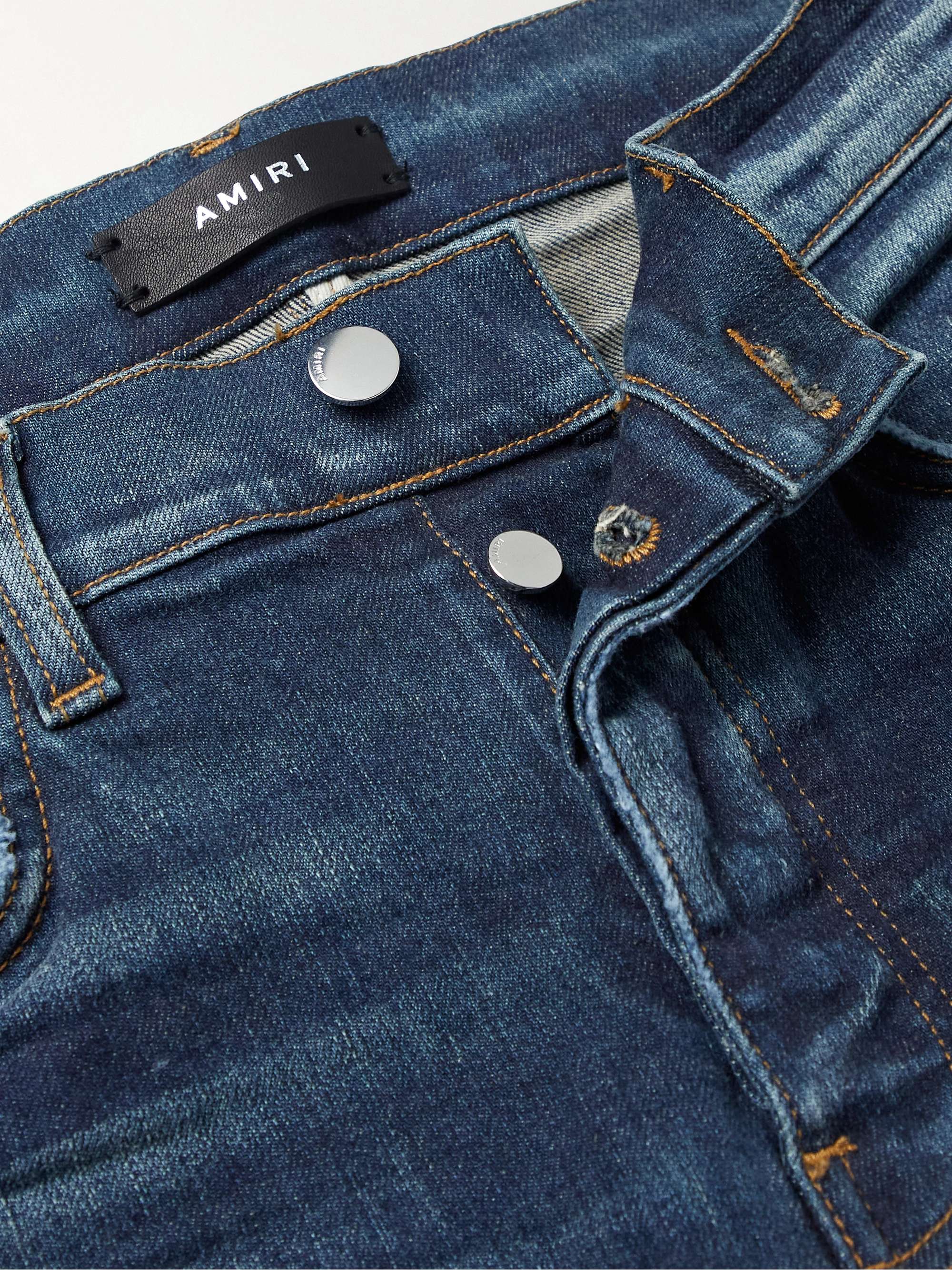 AMIRI MX1 Skinny-Fit Distressed Leather-Panelled Jeans