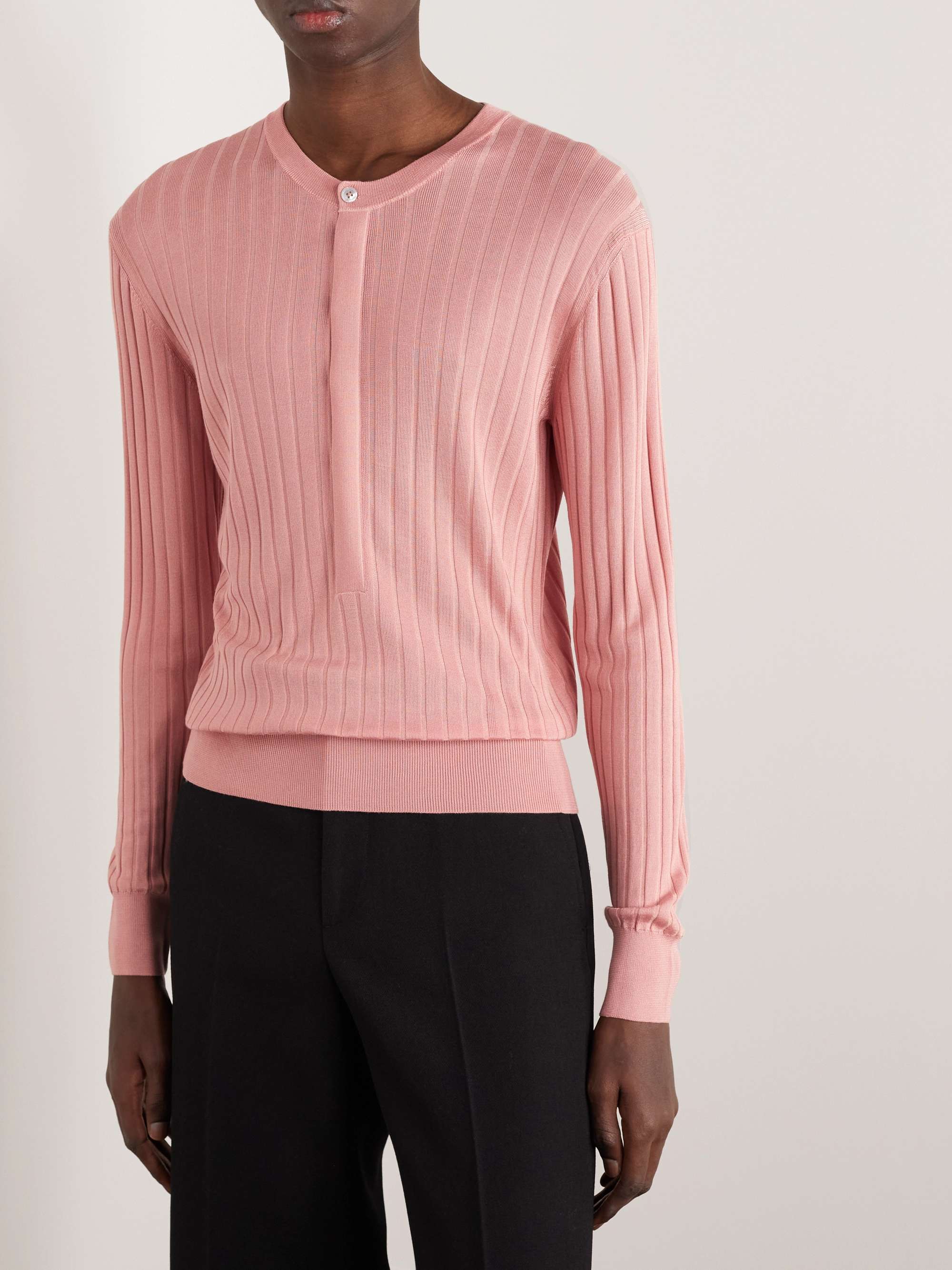 TOM FORD Slim-Fit Ribbed Silk-Blend Henley Sweater