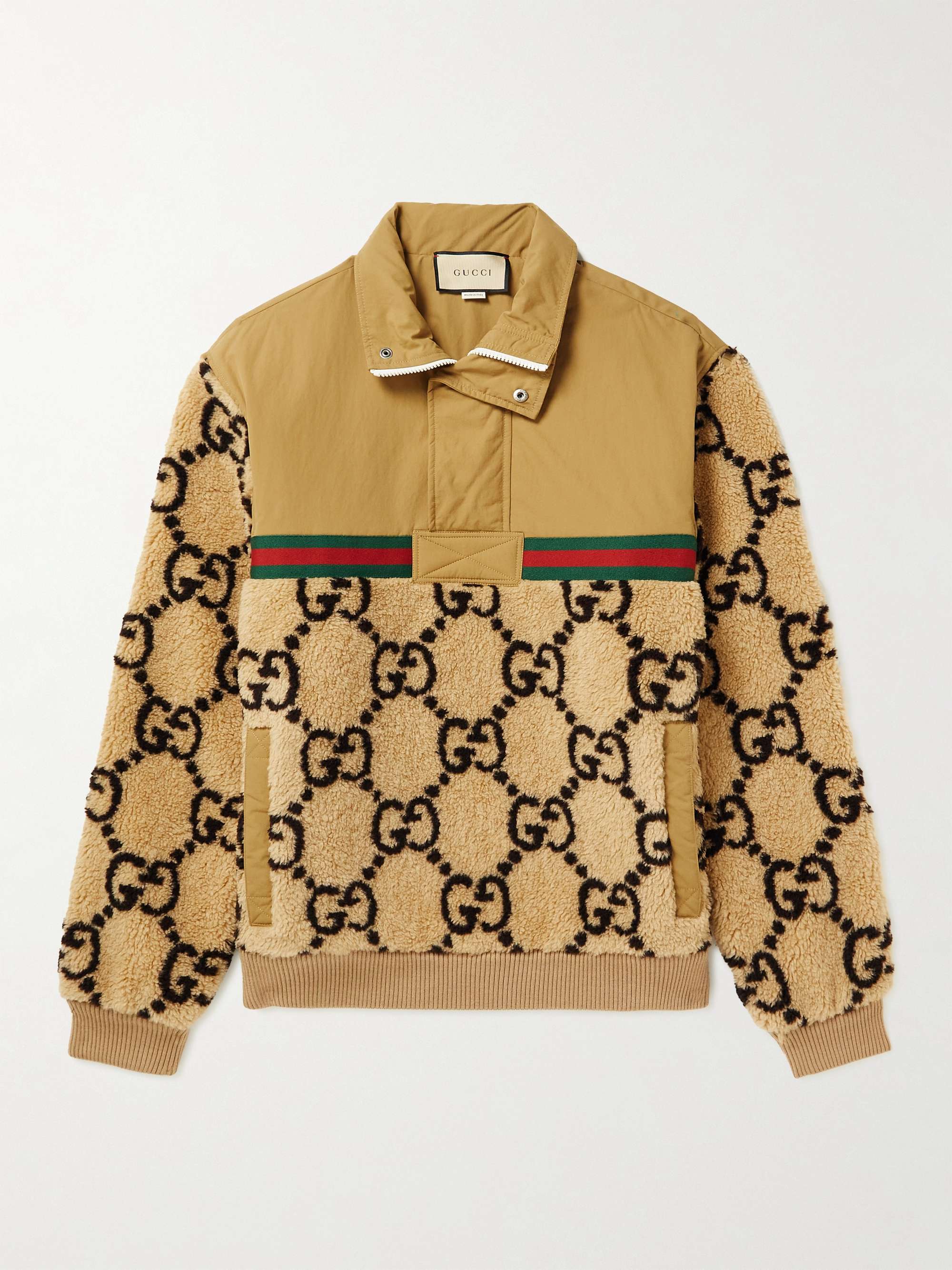 GUCCI Logo-Jacquard Wool-Blend Fleece and Shell Half-Zip Track