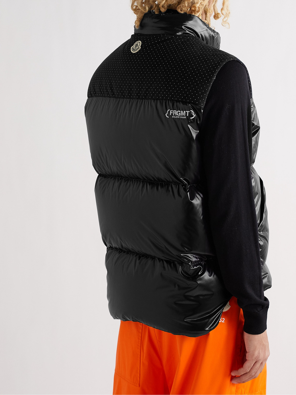 MONCLER GENIUS 7 MONCLER FRGMT HIROSHI FUJIWARA OSTEEN POLKA-DOT FELT-TRIMMED SHELL GILET
