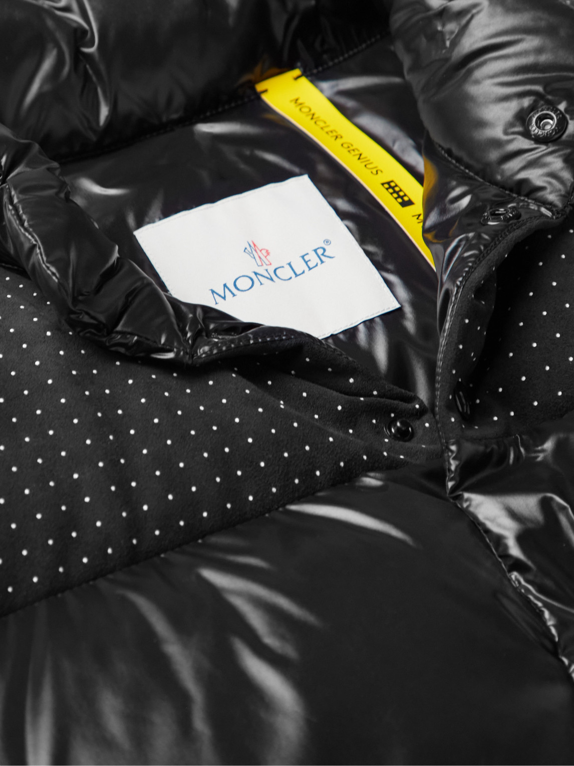 MONCLER GENIUS 7 MONCLER FRGMT HIROSHI FUJIWARA OSTEEN POLKA-DOT FELT-TRIMMED SHELL GILET