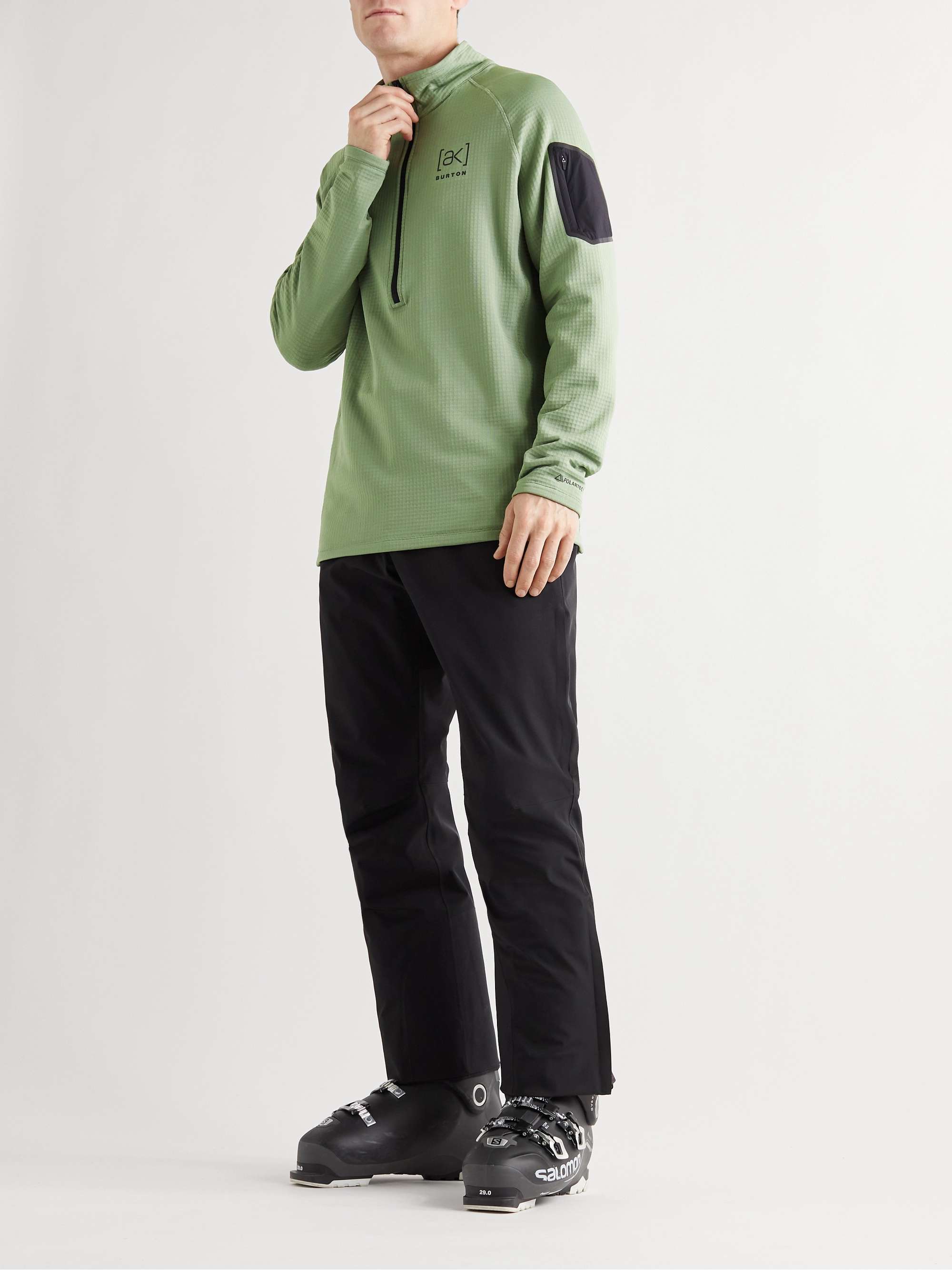 BURTON [ak] Helium Slim-Fit Polartec Power Grid Fleece Hooded Half-Zip Ski Mid-Layer