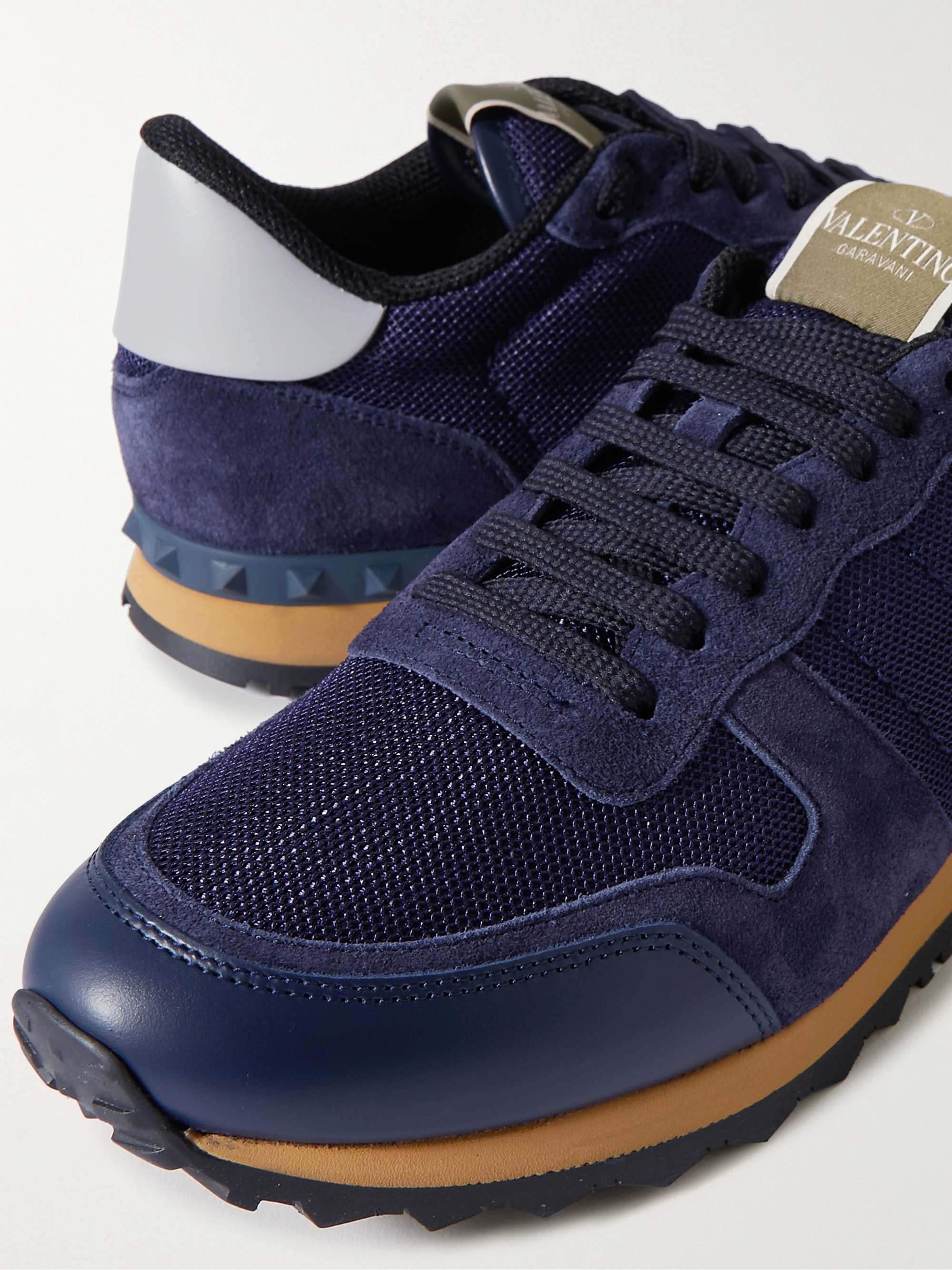 VALENTINO GARAVANI Valentino Garavani Rockrunner Suede, Leather and Mesh Sneakers