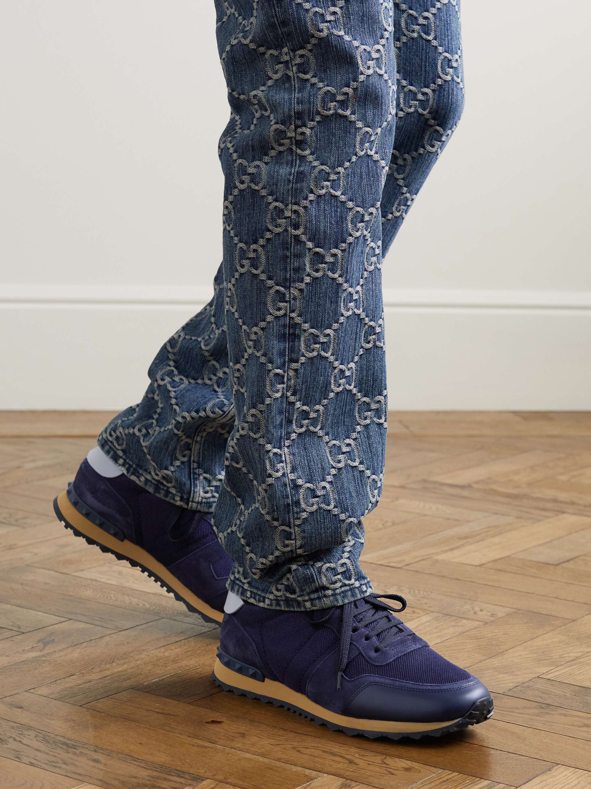 VALENTINO GARAVANI Valentino Garavani Rockrunner Suede, Leather and Mesh Sneakers