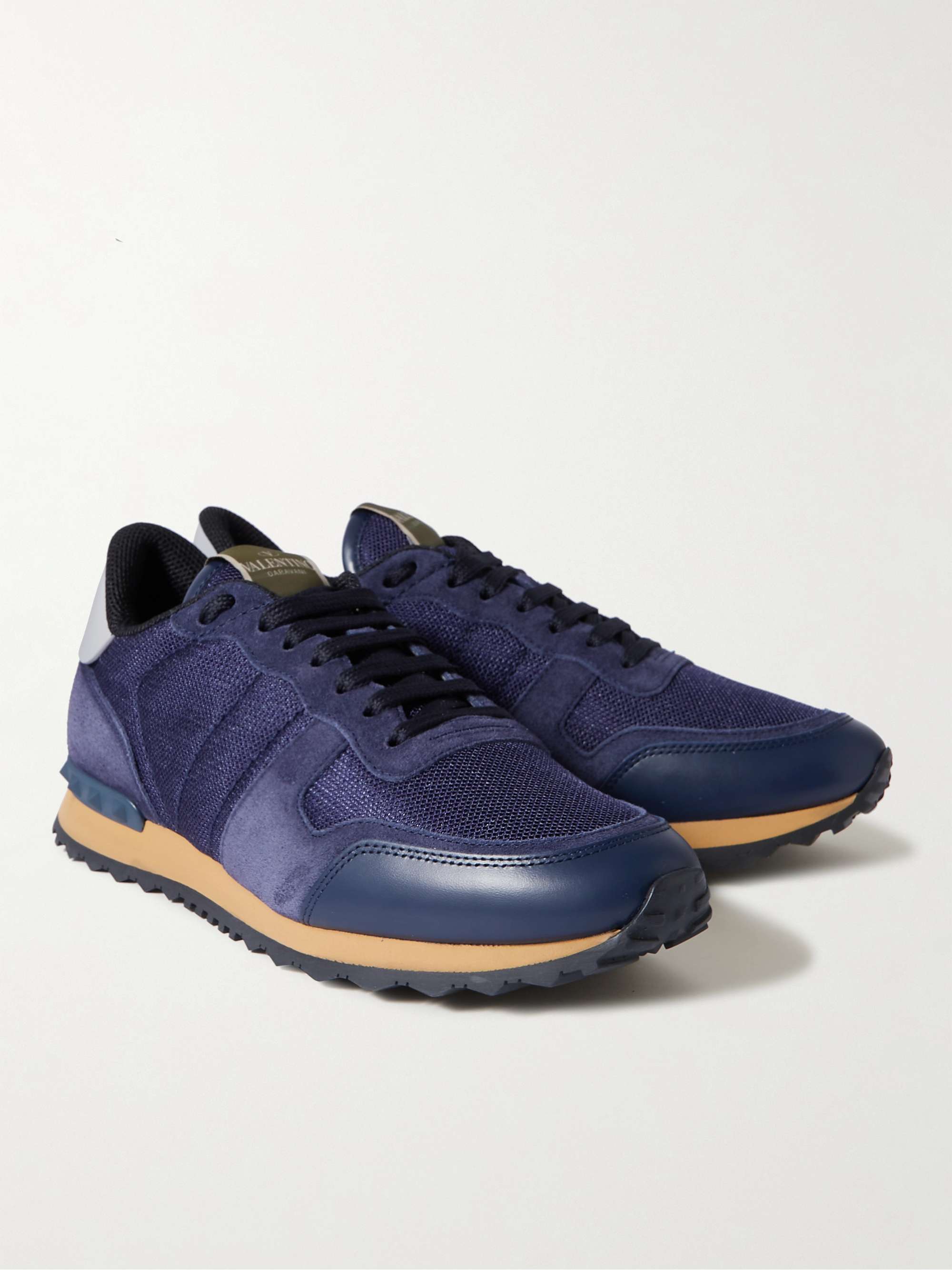 VALENTINO GARAVANI Valentino Garavani Rockrunner Suede, Leather and Mesh Sneakers
