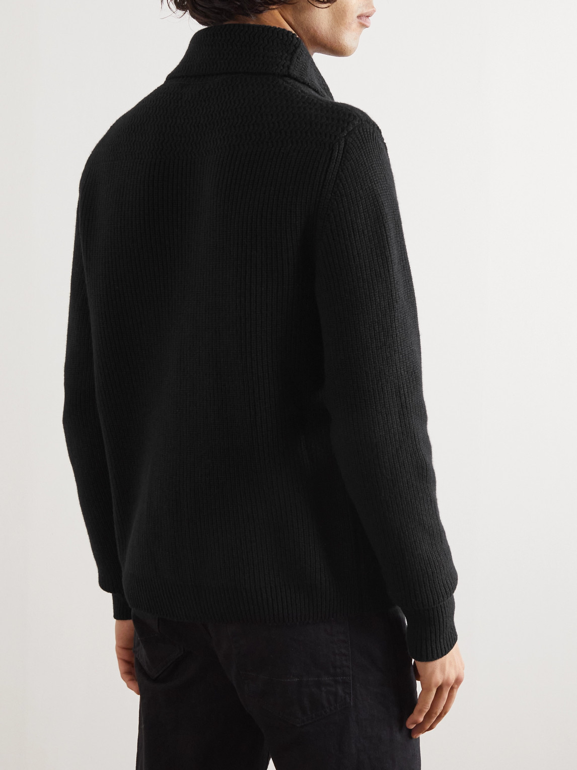 Shop Tom Ford Slim-fit Shawl-collar Ribbed Cashmere Cardigan In Black