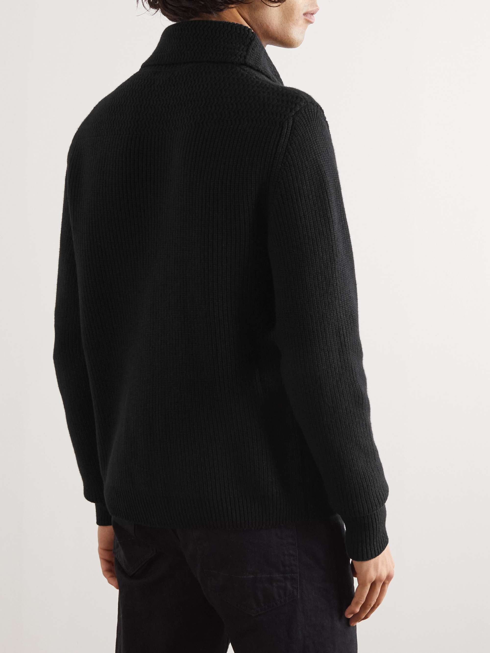 TOM FORD Shawl-Collar Ribbed Cashmere Cardigan