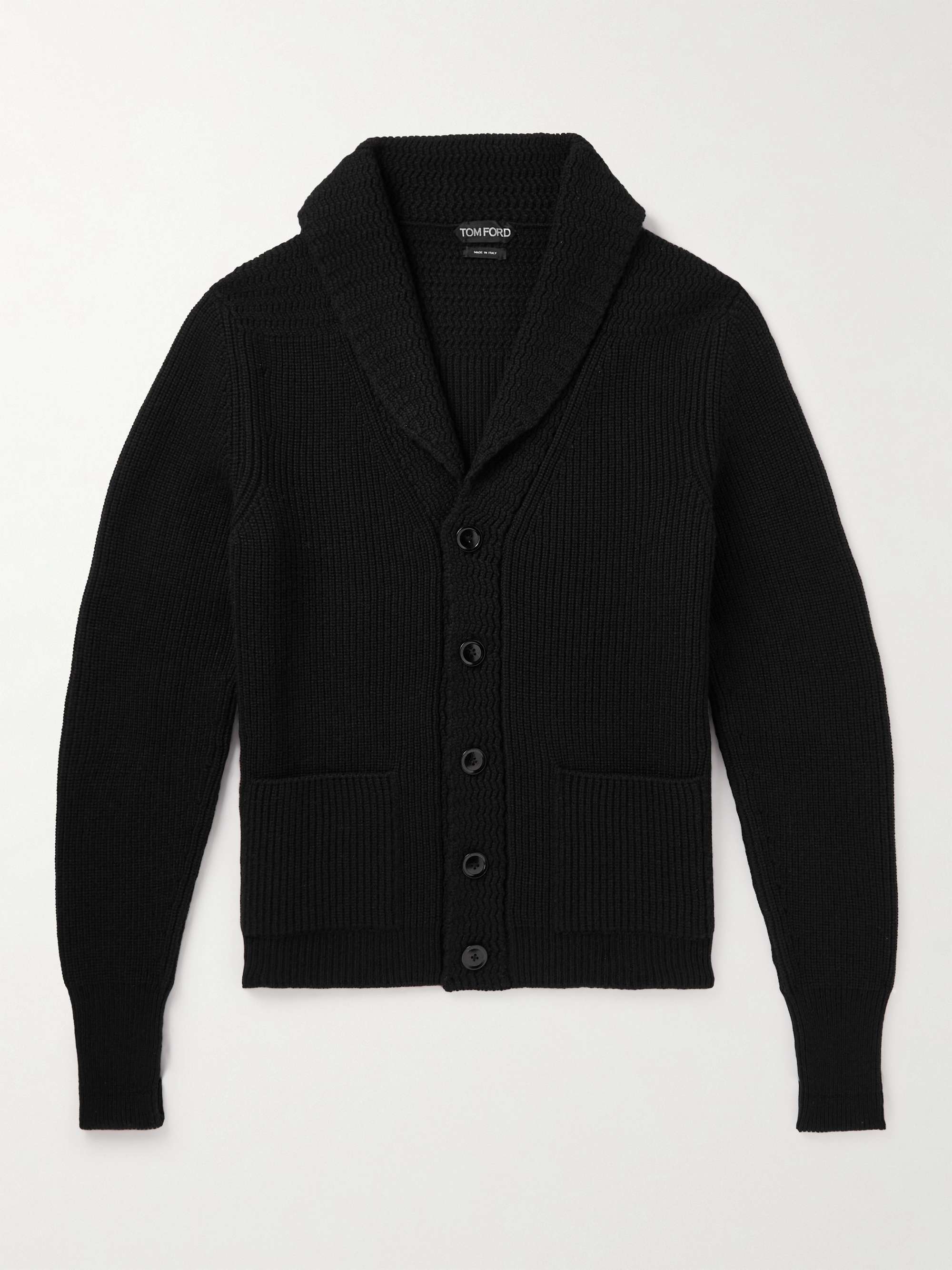 TOM FORD Shawl-Collar Ribbed Cashmere Cardigan