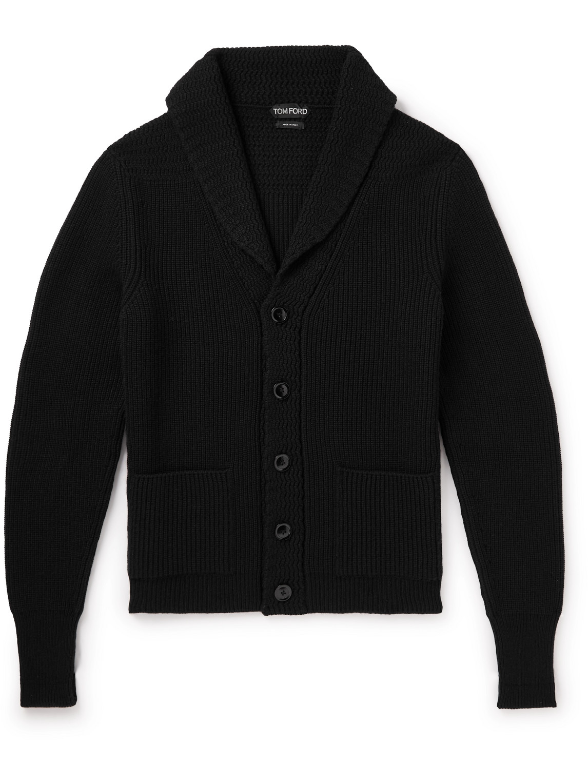 Tom Ford Shawl-collar Ribbed Cashmere Cardigan In Black
