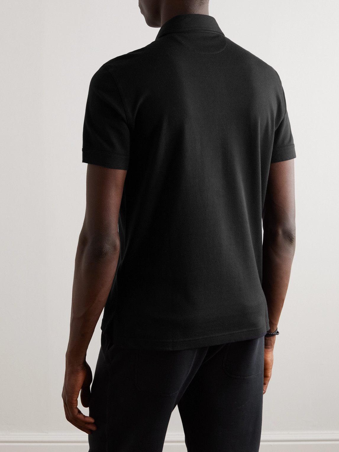 Shop Tom Ford Cotton And Silk-blend Piqué Polo Shirt In Black