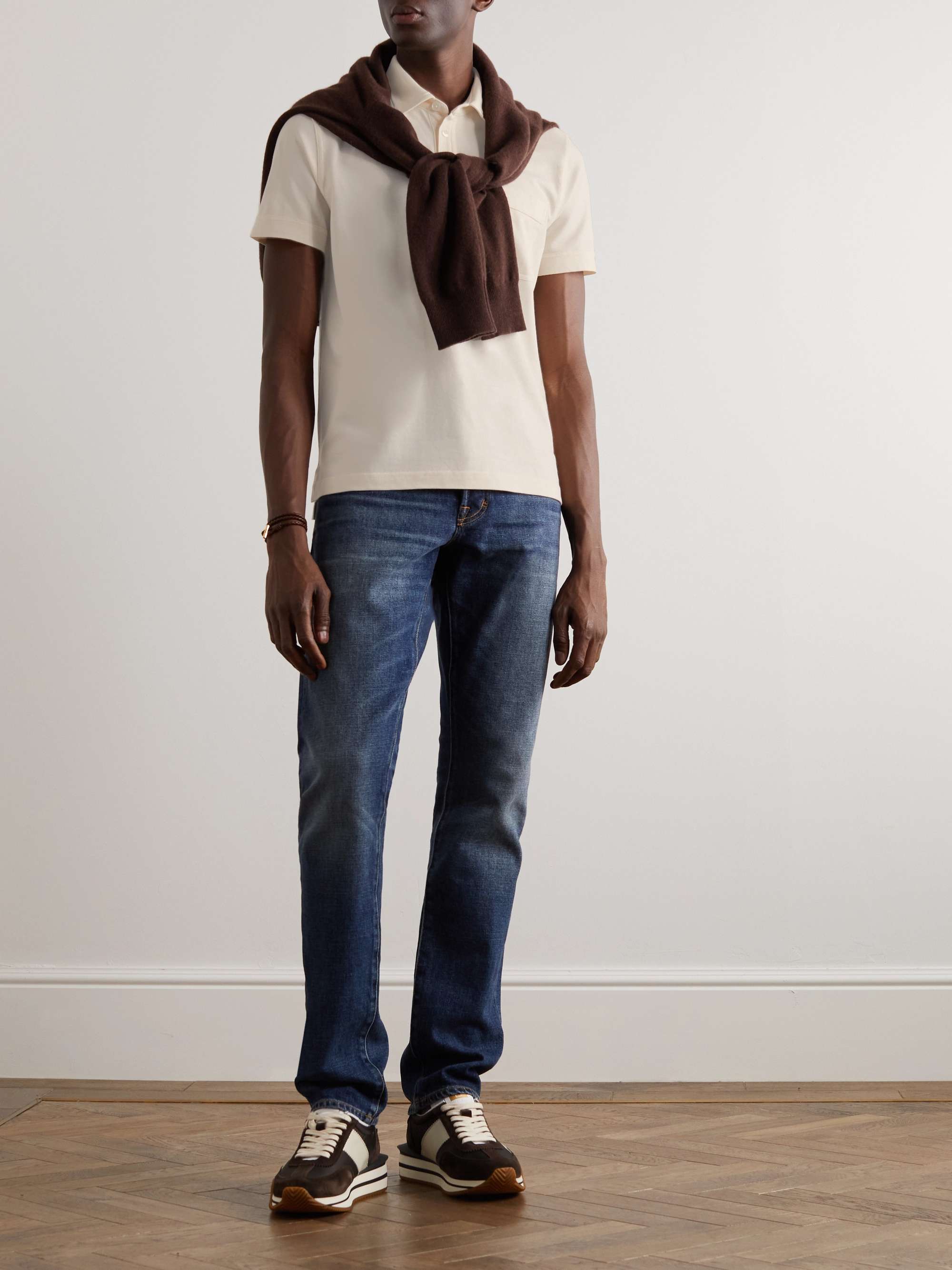 TOM FORD Cotton and Silk-Blend Piqué Polo Shirt