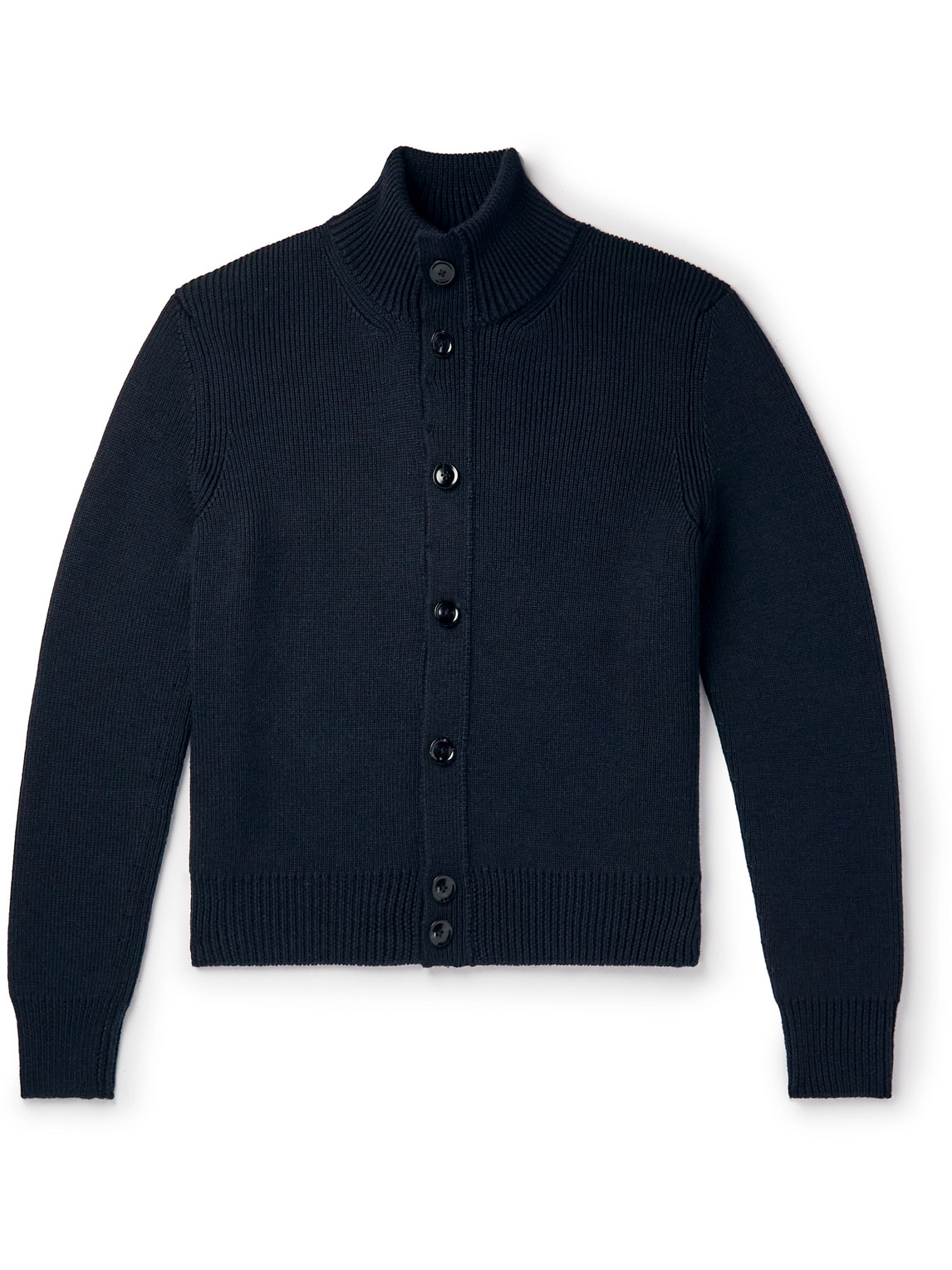 Tom Ford Ribbed Wool And Silk-blend Cardigan In Blue