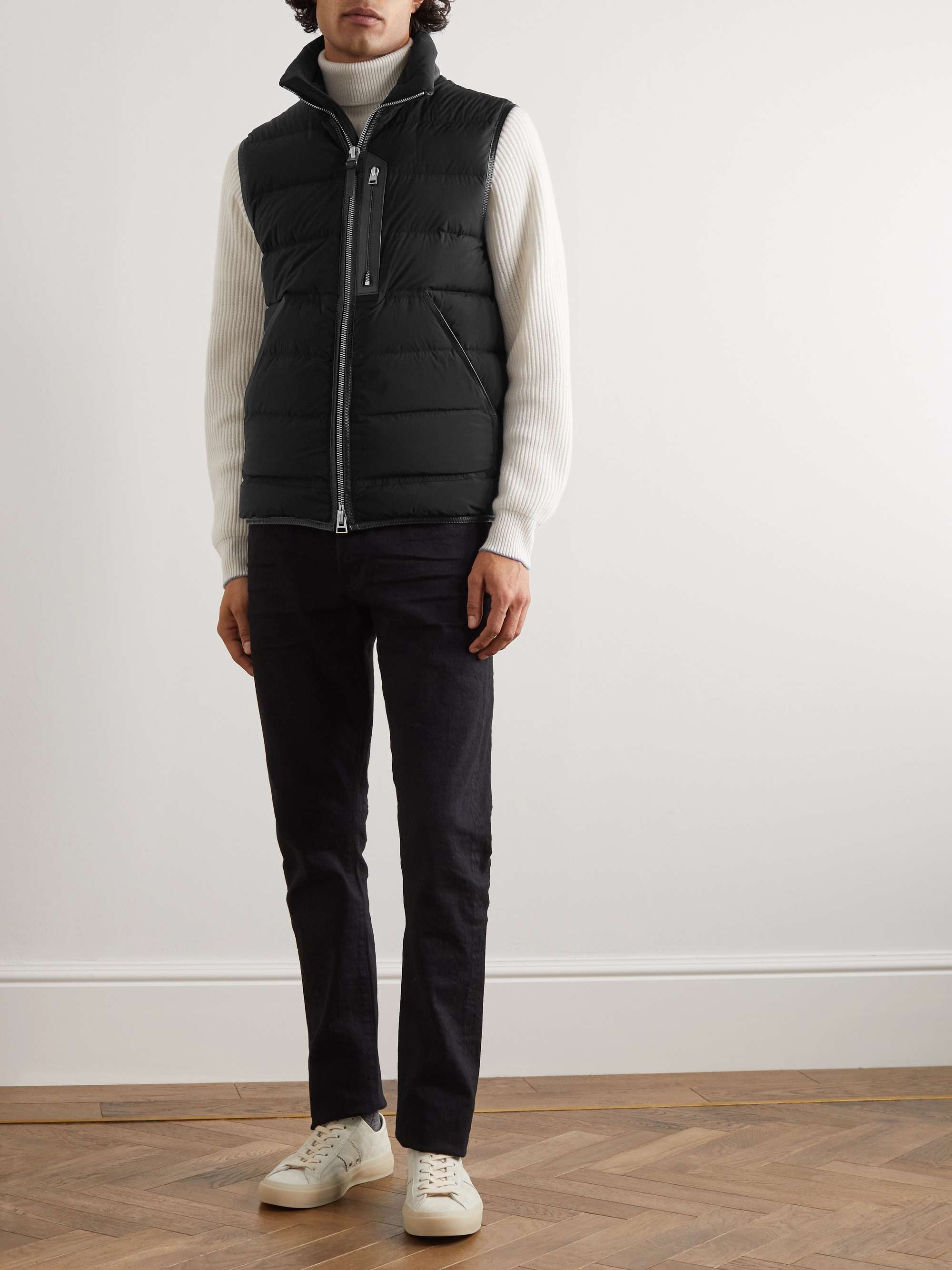 TOM FORD Leather-Trimmed Padded Shell Down Gilet