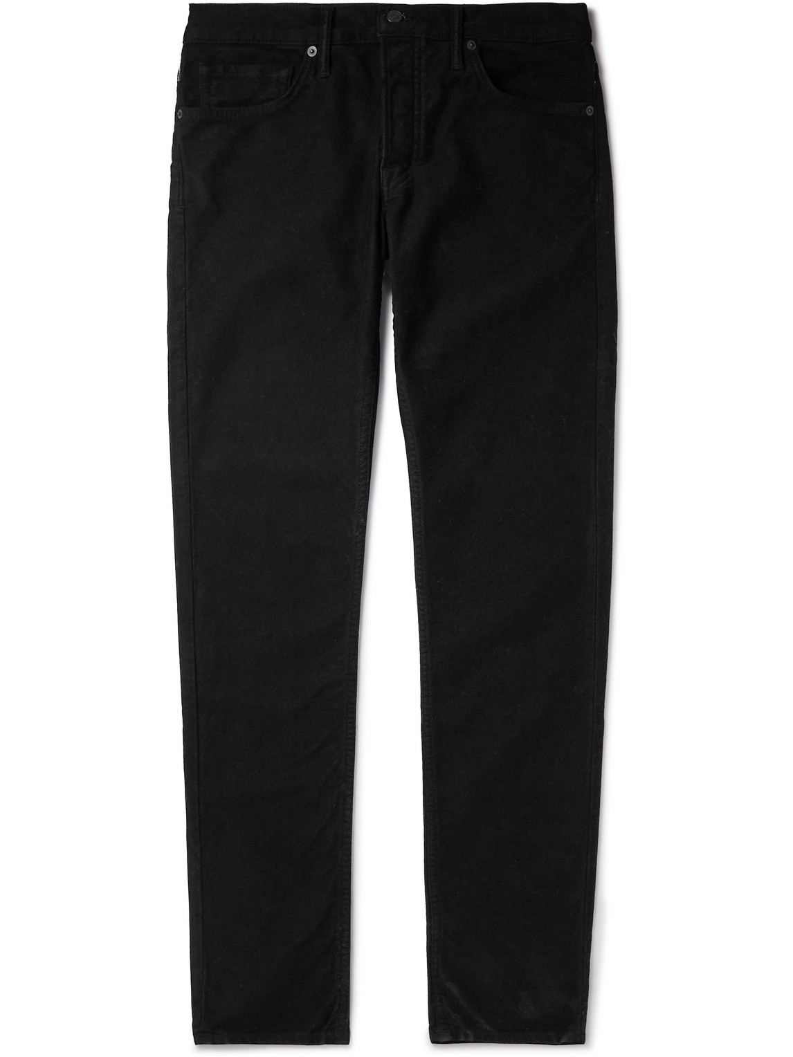 Tom Ford Slim-fit Cotton-blend Moleskin Trousers In Black