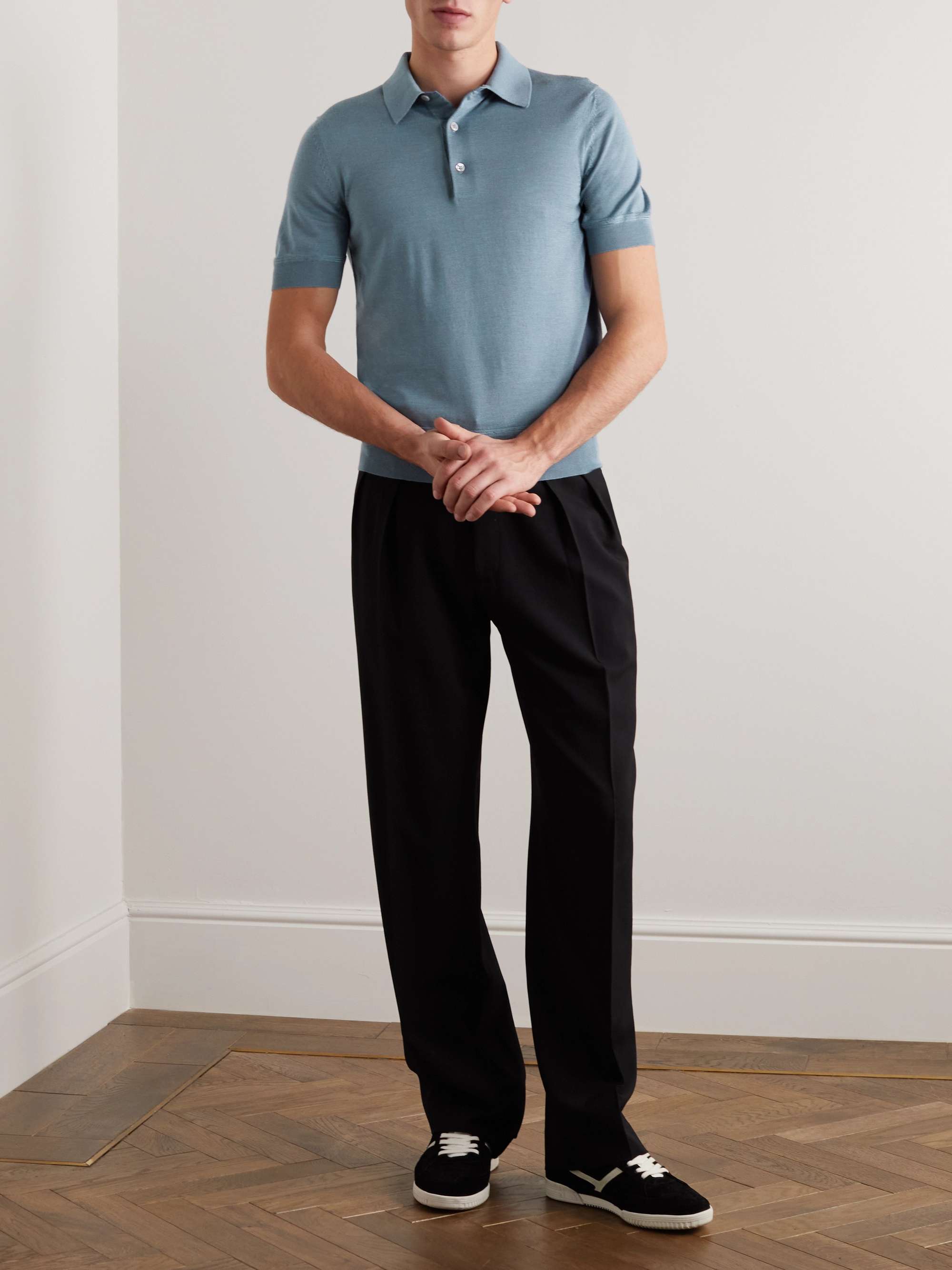 Blue Slim-Fit Cashmere and Silk-Blend Polo Shirt | TOM FORD | MR PORTER