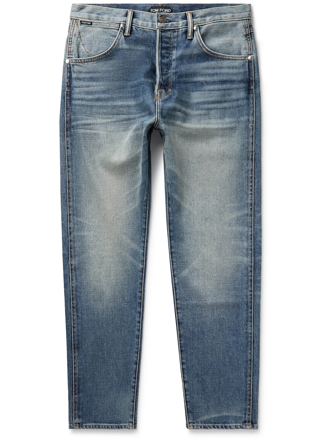 Tom Ford Slim-fit Garment-washed Selvedge Jeans In Blue