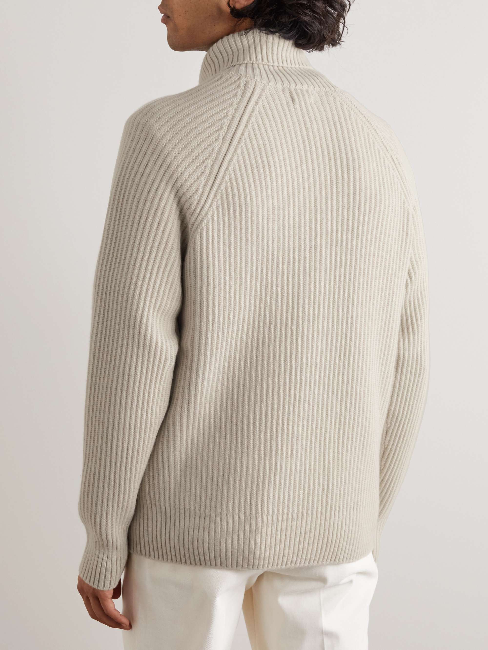 TOM FORD Ribbed Wool and Cashmere-Blend Zip-Up Cardigan