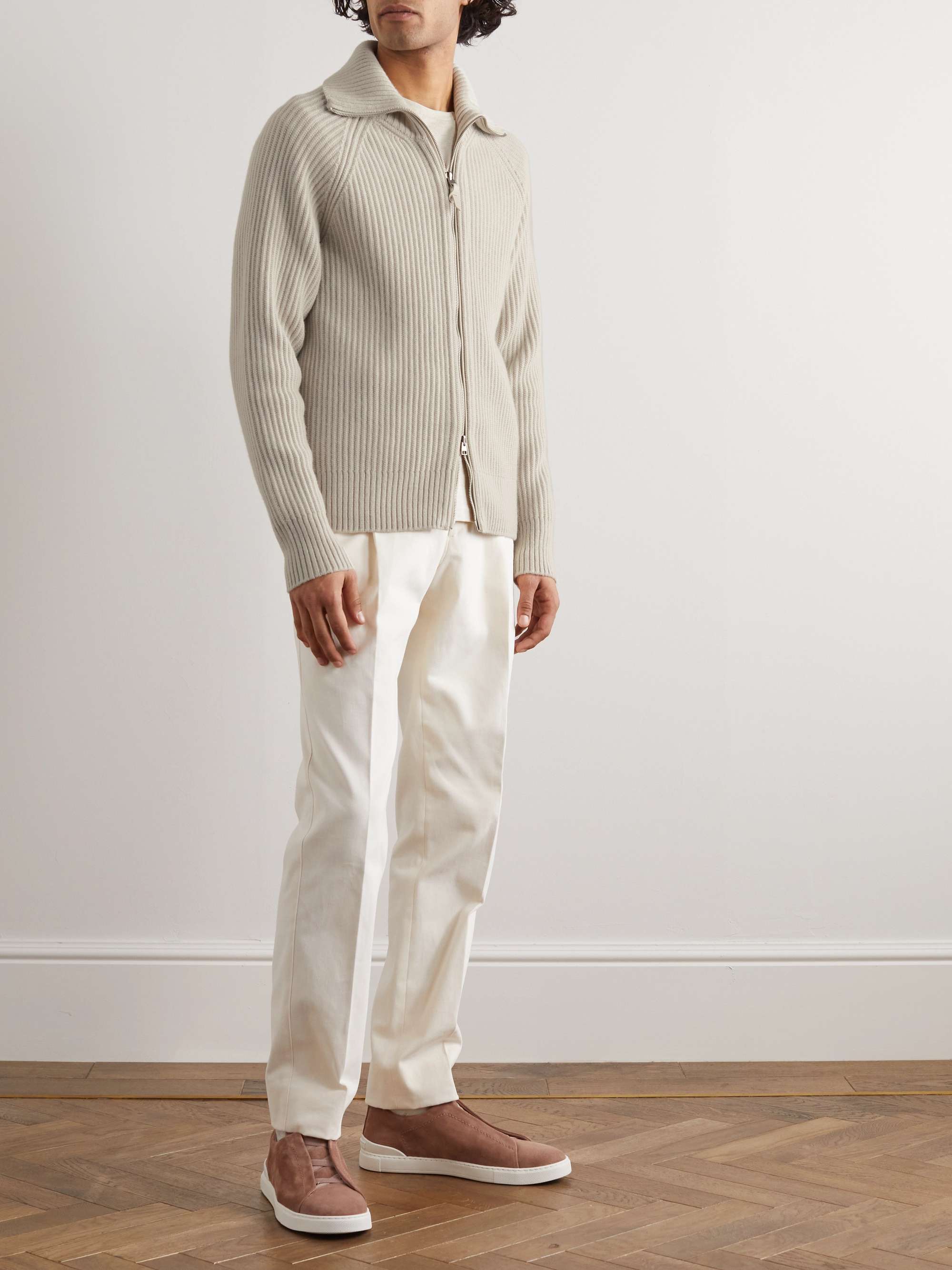 TOM FORD Ribbed Wool and Cashmere-Blend Zip-Up Cardigan