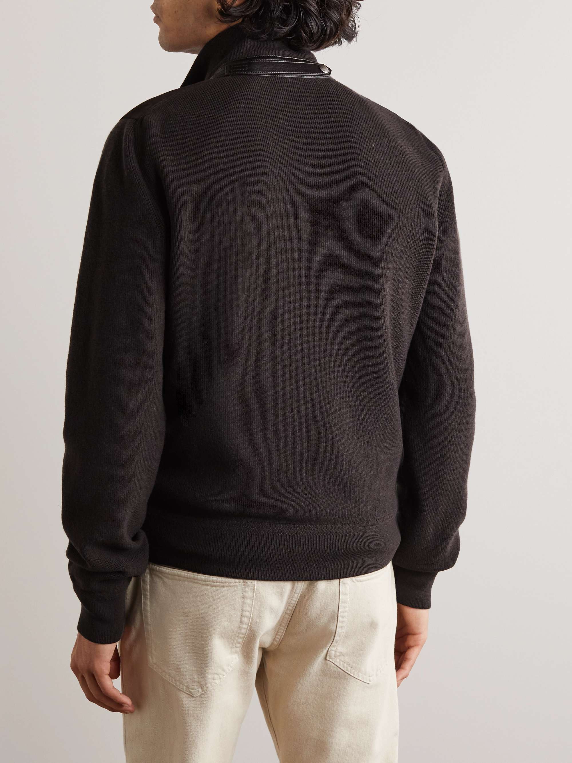 TOM FORD Suede-Panelled Ribbed Merino Wool and Cashmere-Blend Jacket
