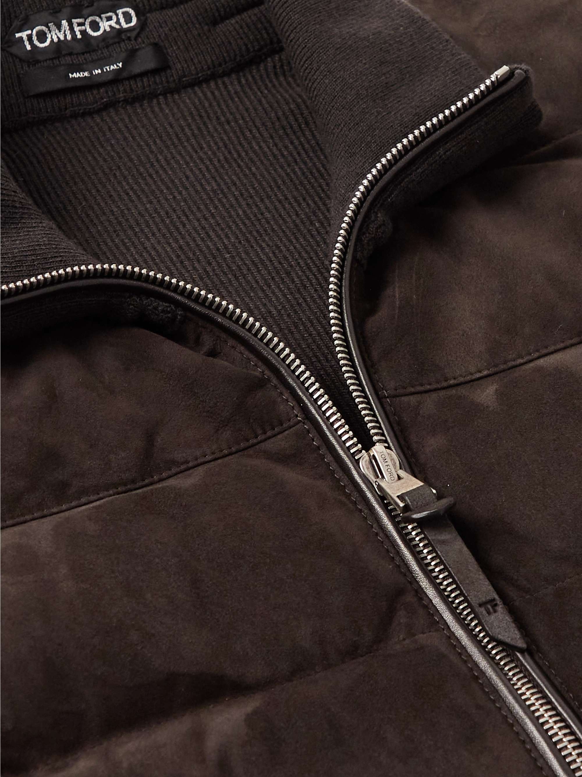 TOM FORD Suede-Panelled Ribbed Merino Wool and Cashmere-Blend Jacket