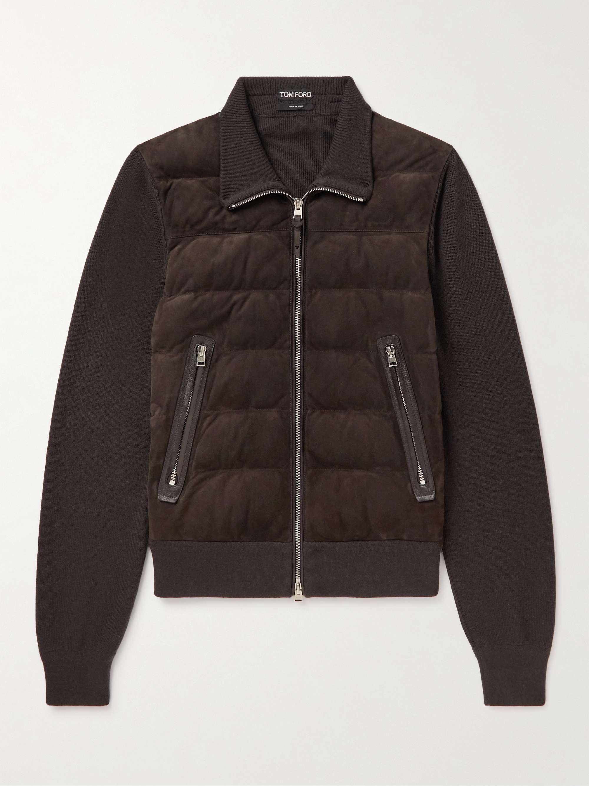 TOM FORD Suede-Panelled Ribbed Merino Wool and Cashmere-Blend Jacket ...