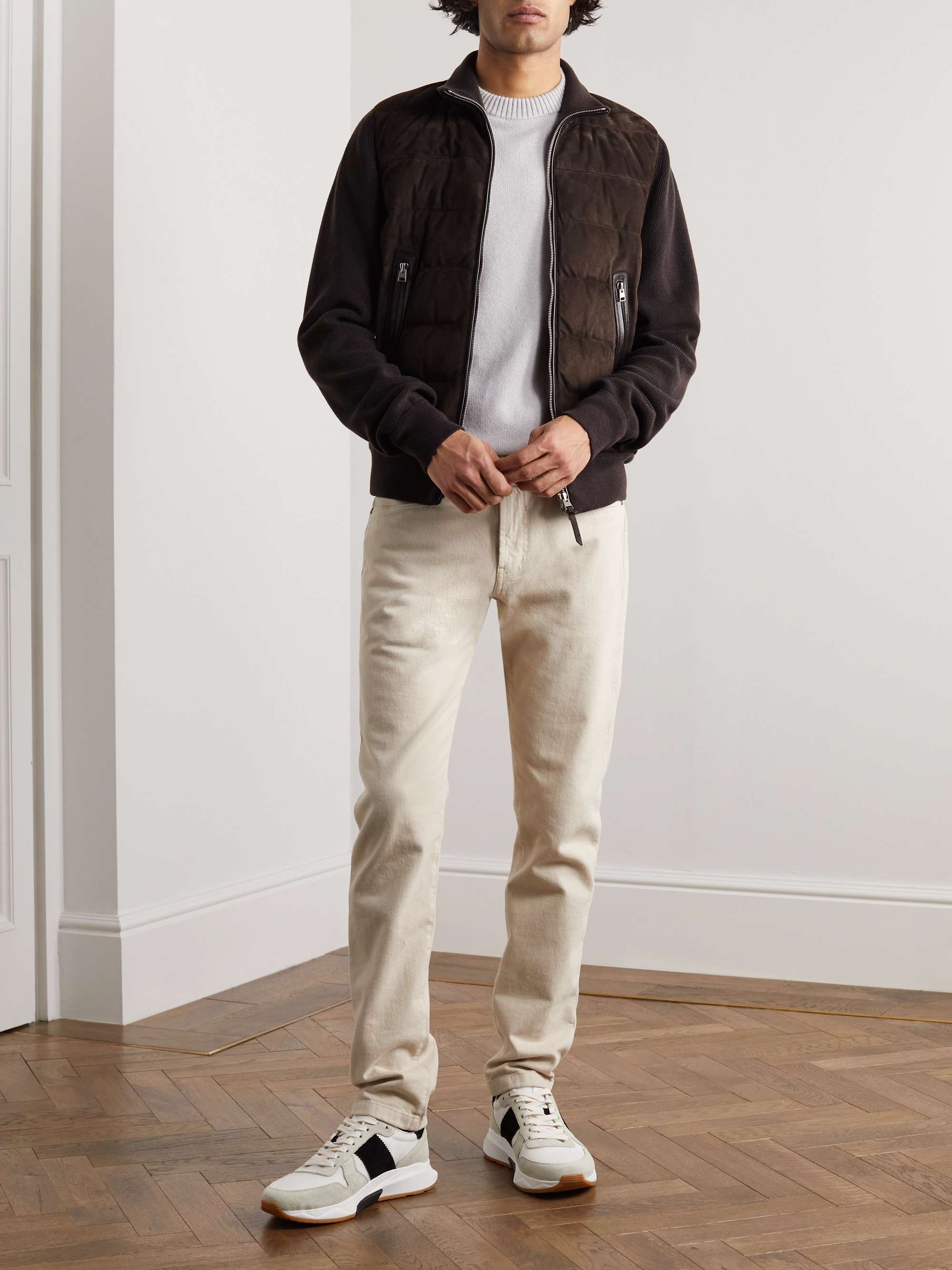 TOM FORD Suede-Panelled Ribbed Merino Wool and Cashmere-Blend Jacket