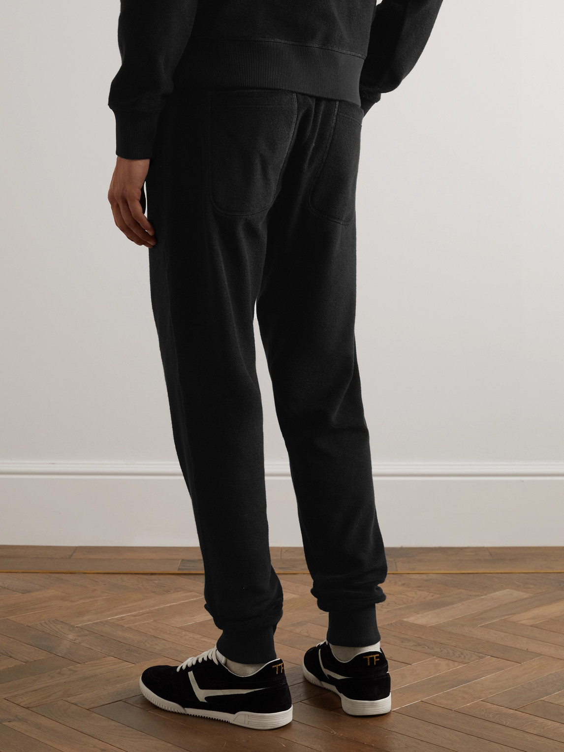 Shop Tom Ford Slim-fit Tapered Cotton-terry Sweatpants In Black