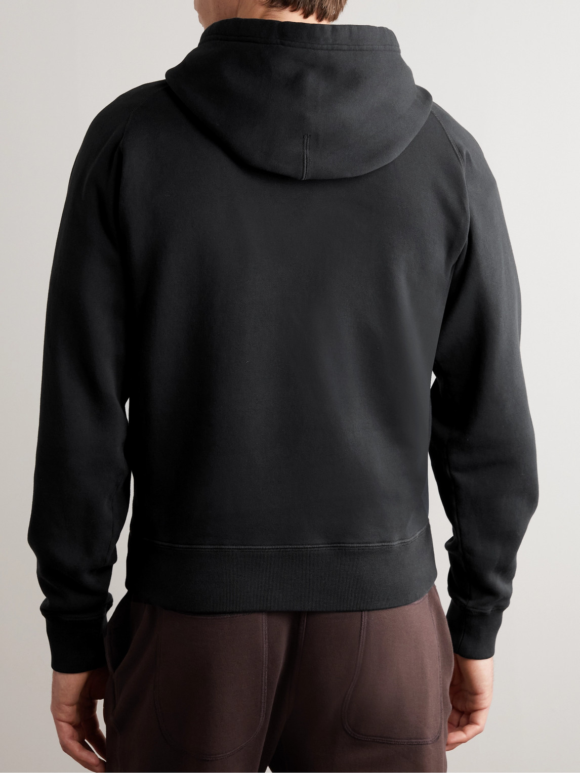 Shop Tom Ford Garment-dyed Cotton-jersey Hoodie In Black