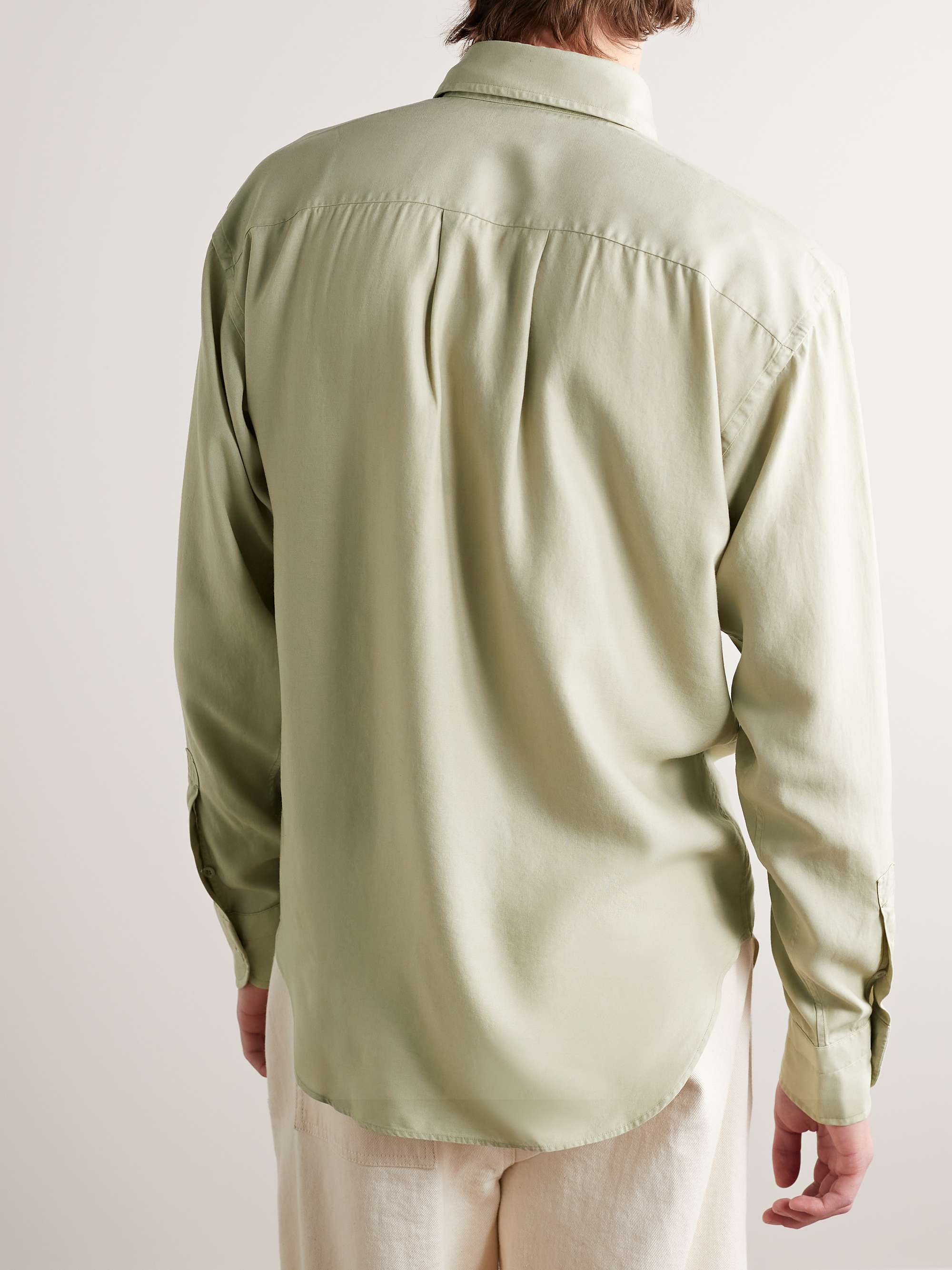 TOM FORD Button-Down Collar Garment-Dyed Lyocell Shirt