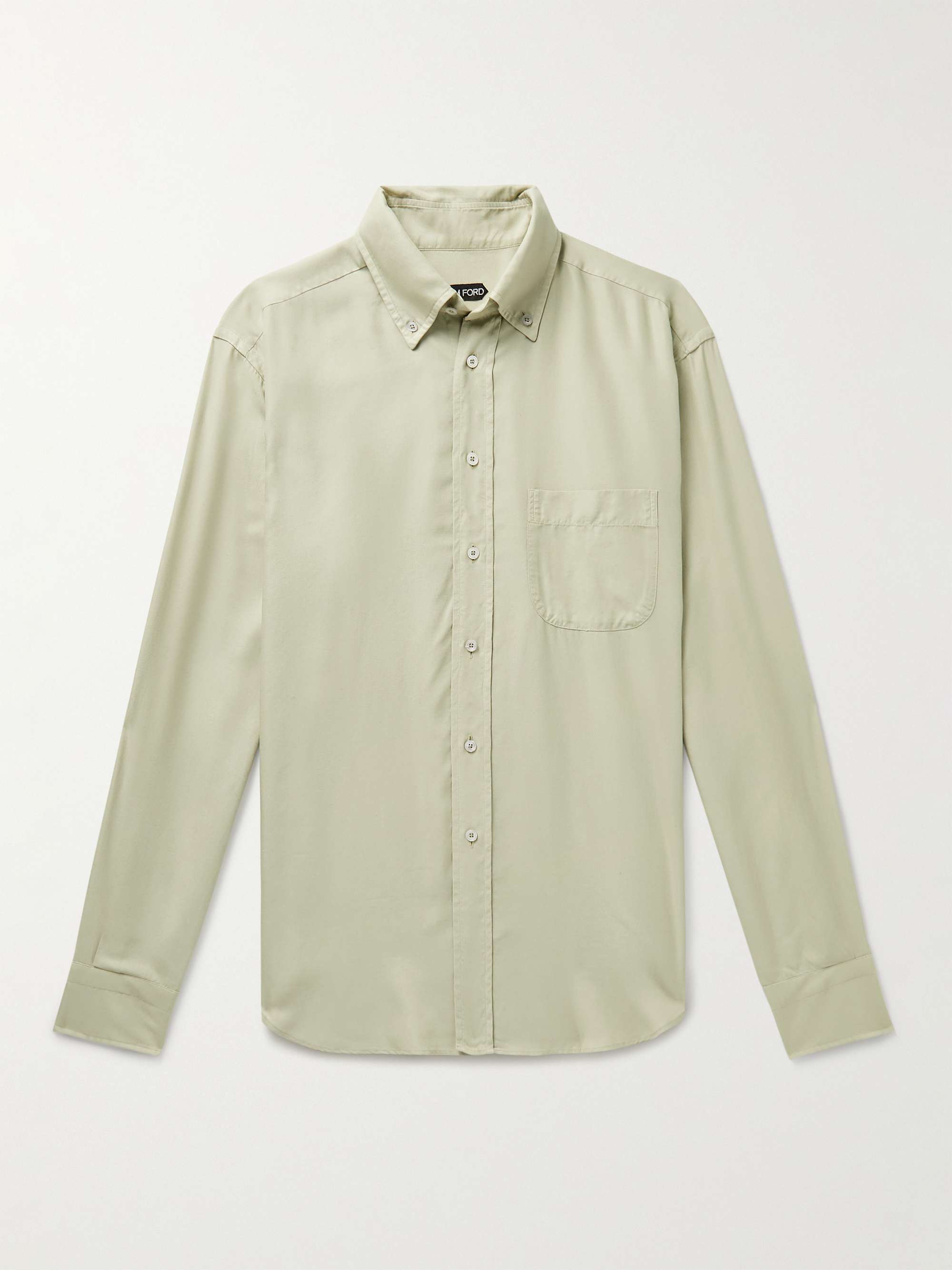TOM FORD Button-Down Collar Garment-Dyed Lyocell Shirt