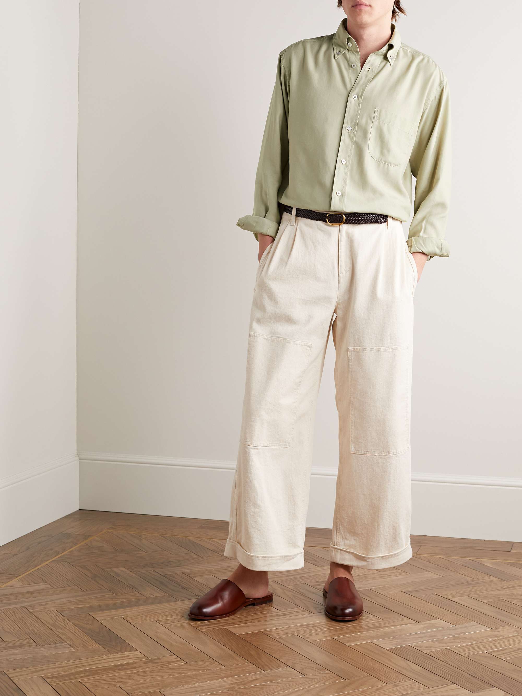 TOM FORD Button-Down Collar Garment-Dyed Lyocell Shirt